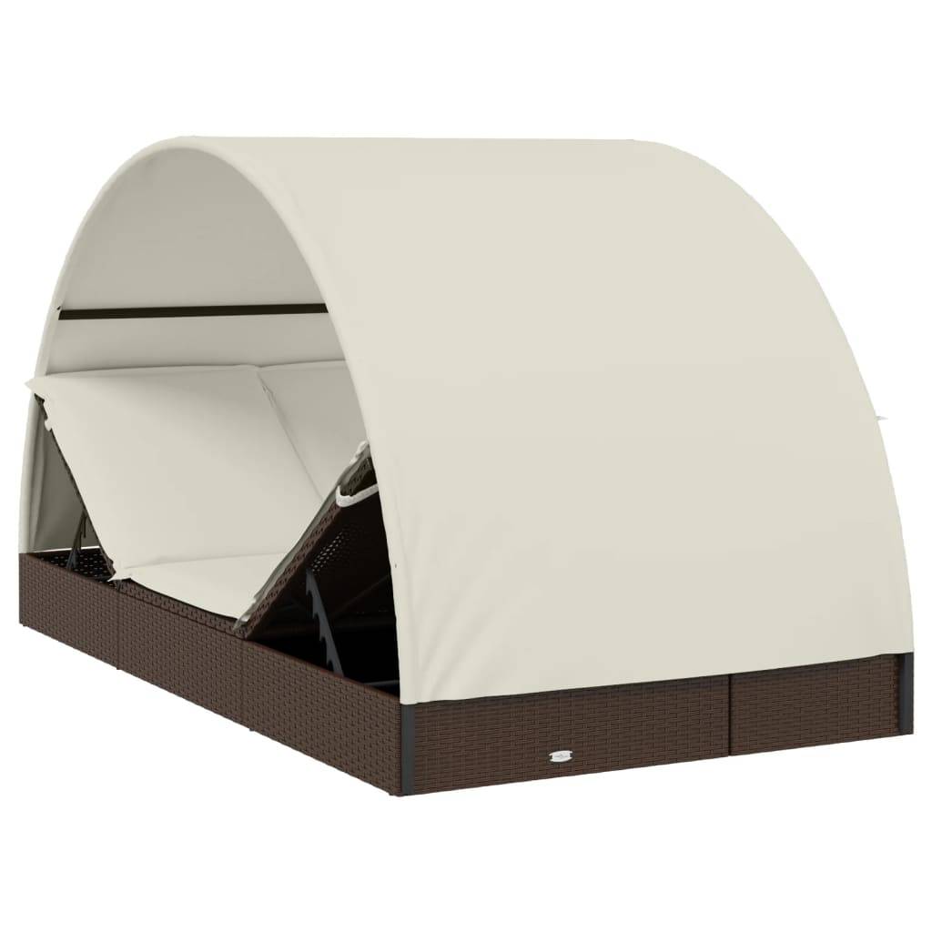 Transat 2 places avec toit rond marron 211 x 112 x 140 cm - PANGIVO - Image 9