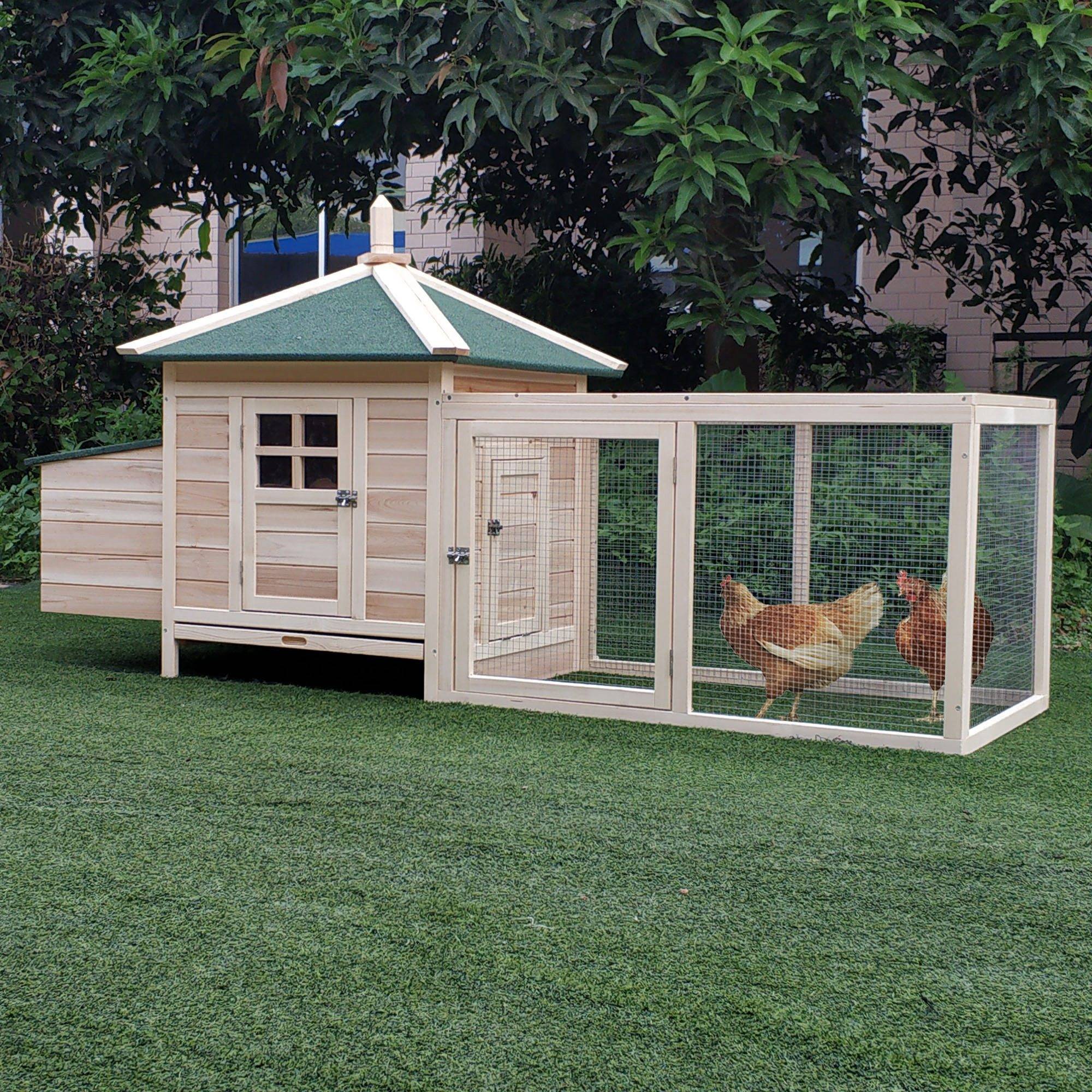 Sans Marque - Poulailler poules naines 196x76x97 cm, intempéries, nichoir, enclos, perchoir, bois, 1-2 poules, Naturel - Image 4