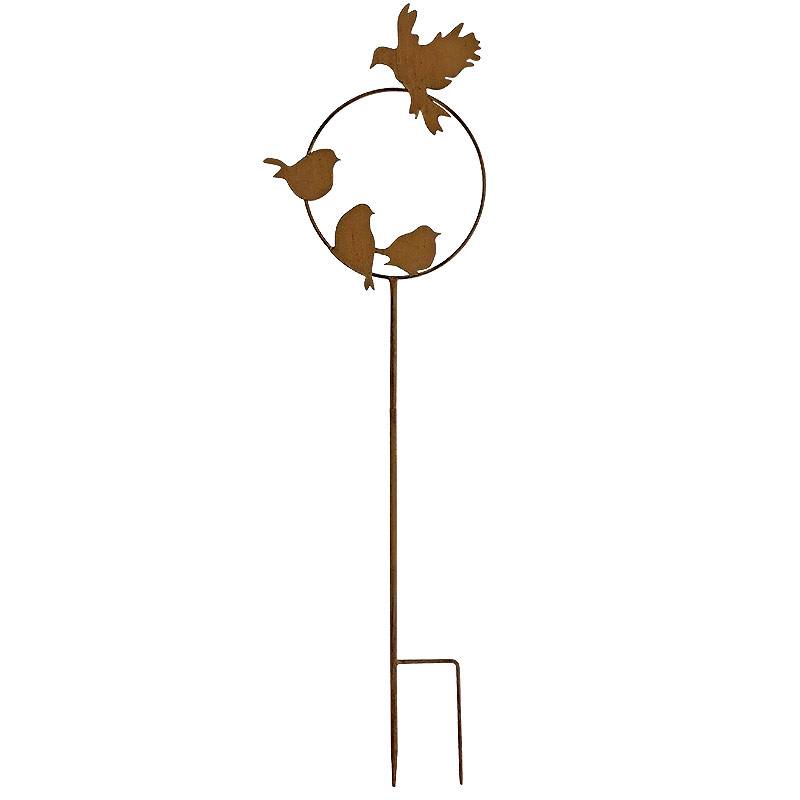 La Grande Prairie - Tuteur déco oiseaux fer marron 26x90cm