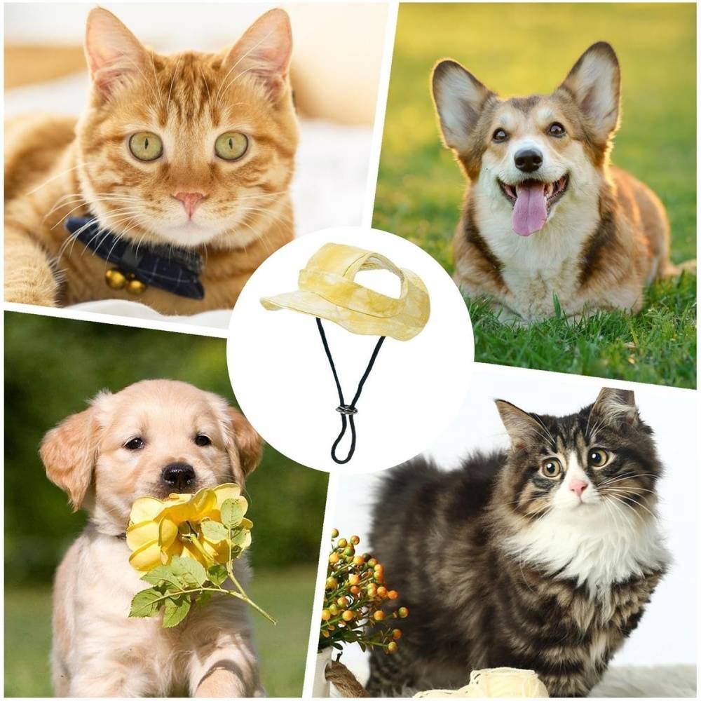Chapeau de princesse pour chien - Bord large, réglable - Protection solaire - Taille unique (3-5,5 kg) -jaune- Living123 - Image 4