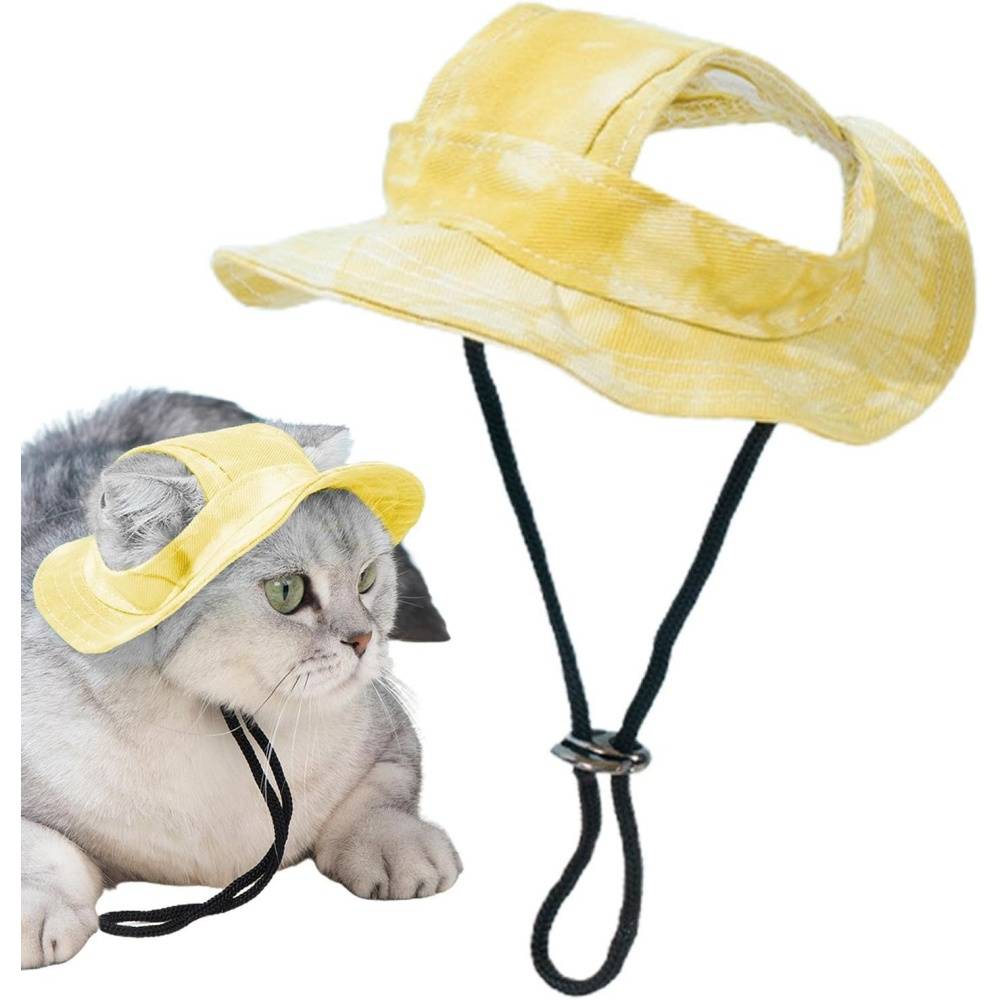 Chapeau de princesse pour chien - Bord large, réglable - Protection solaire - Taille unique (3-5,5 kg) -jaune- Living123 - Image 1