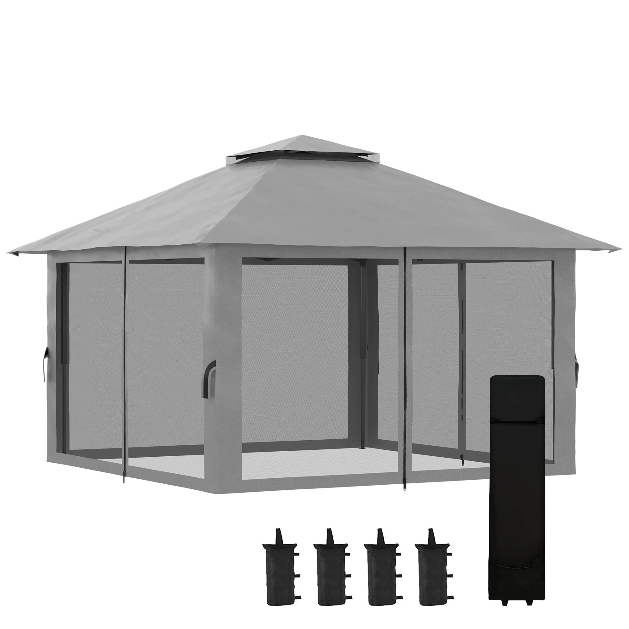 Tente grise pop-up 4x4x2,8 m avec UV50+, double toit et moustiquaires, abri design sobre pour jardin pratique et instantané - Image 2