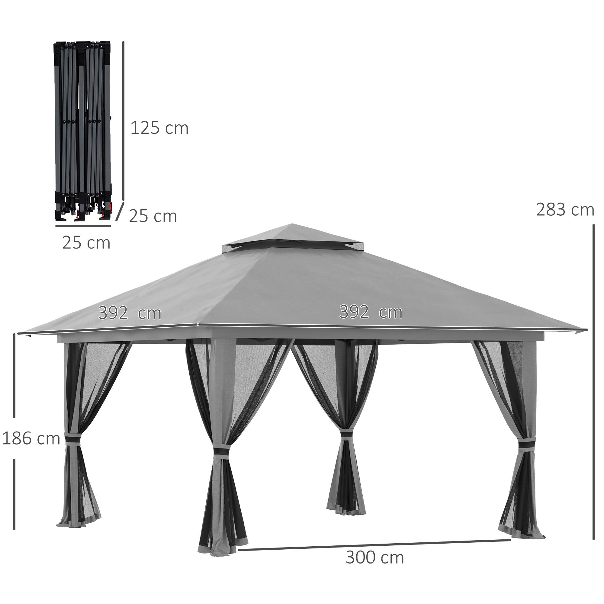 Tente grise pop-up 4x4x2,8 m avec UV50+, double toit et moustiquaires, abri design sobre pour jardin pratique et instantané - Image 5