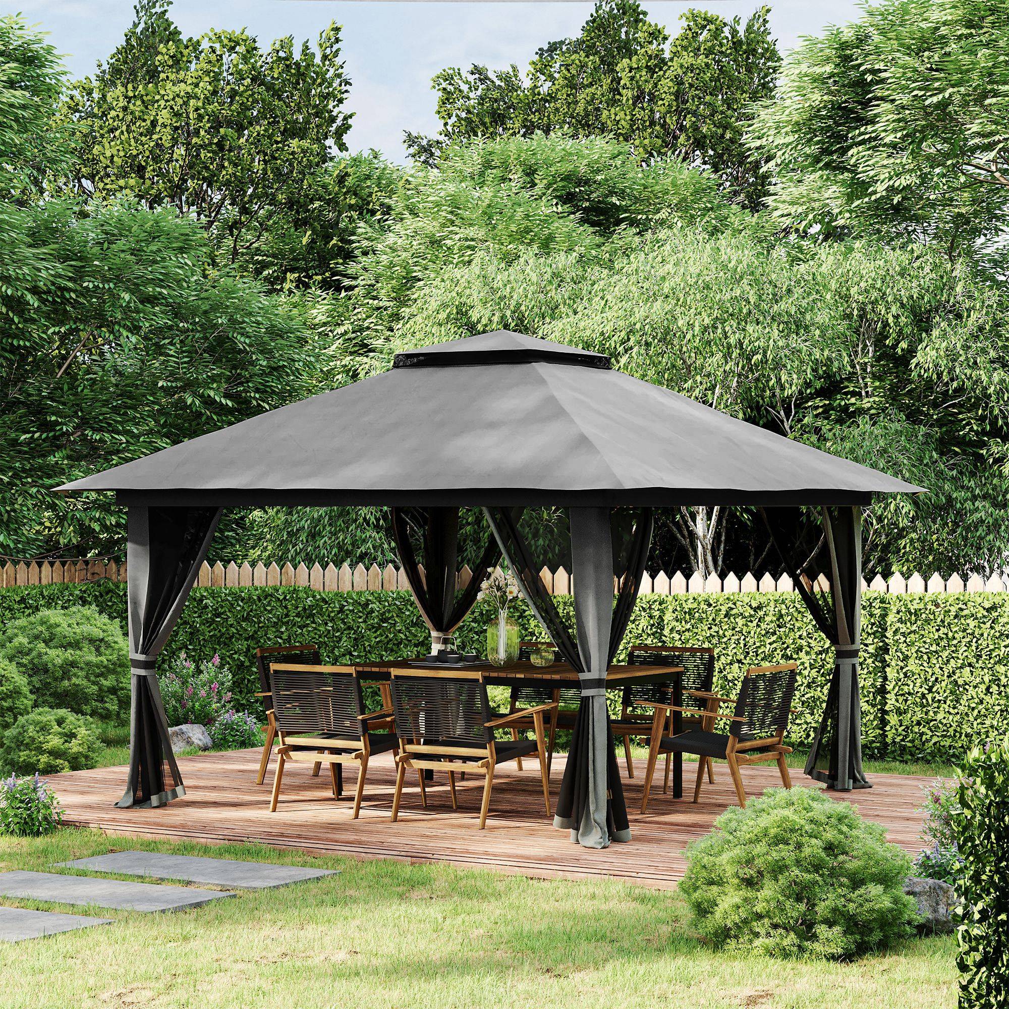 Tente grise pop-up 4x4x2,8 m avec UV50+, double toit et moustiquaires, abri design sobre pour jardin pratique et instantané - Image 4