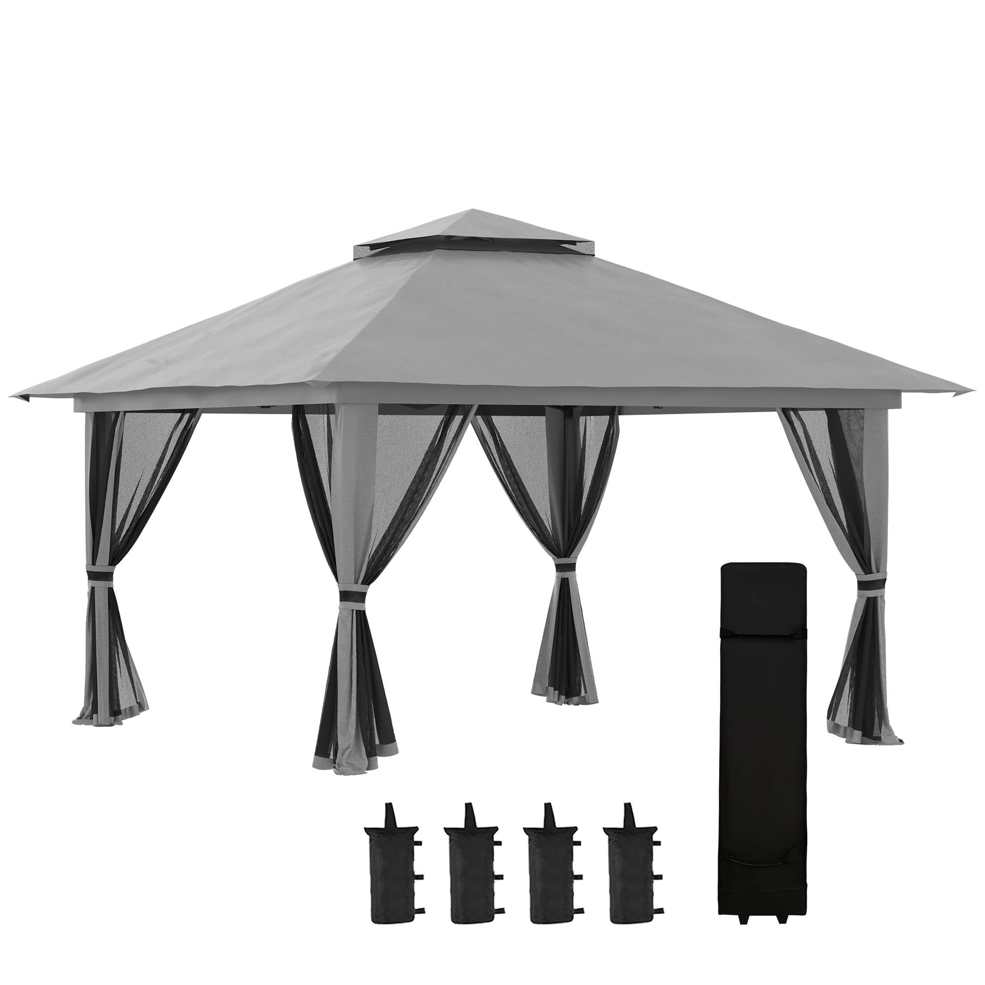 Tente grise pop-up 4x4x2,8 m avec UV50+, double toit et moustiquaires, abri design sobre pour jardin pratique et instantané - Image 1