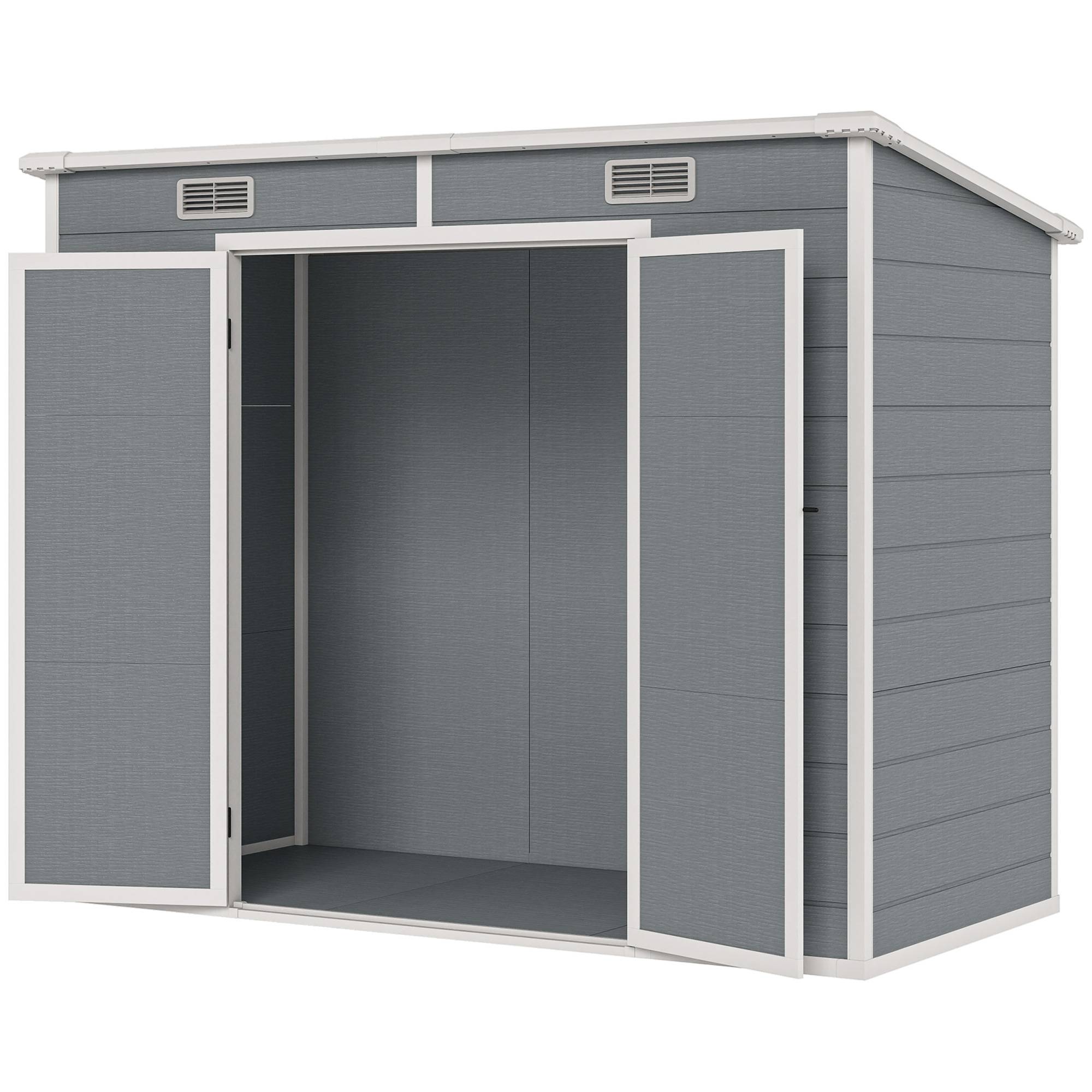 Abri de jardin plastique avec plancher 2,4x1,3 m fenêtre portes verrouillables rangement terrasse jardin gris - Image 2
