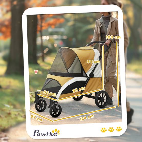 Poussette pliable pour grands chiens, chariot animal à 4 roues, laisses de sécurité, freins, marron - Image 3
