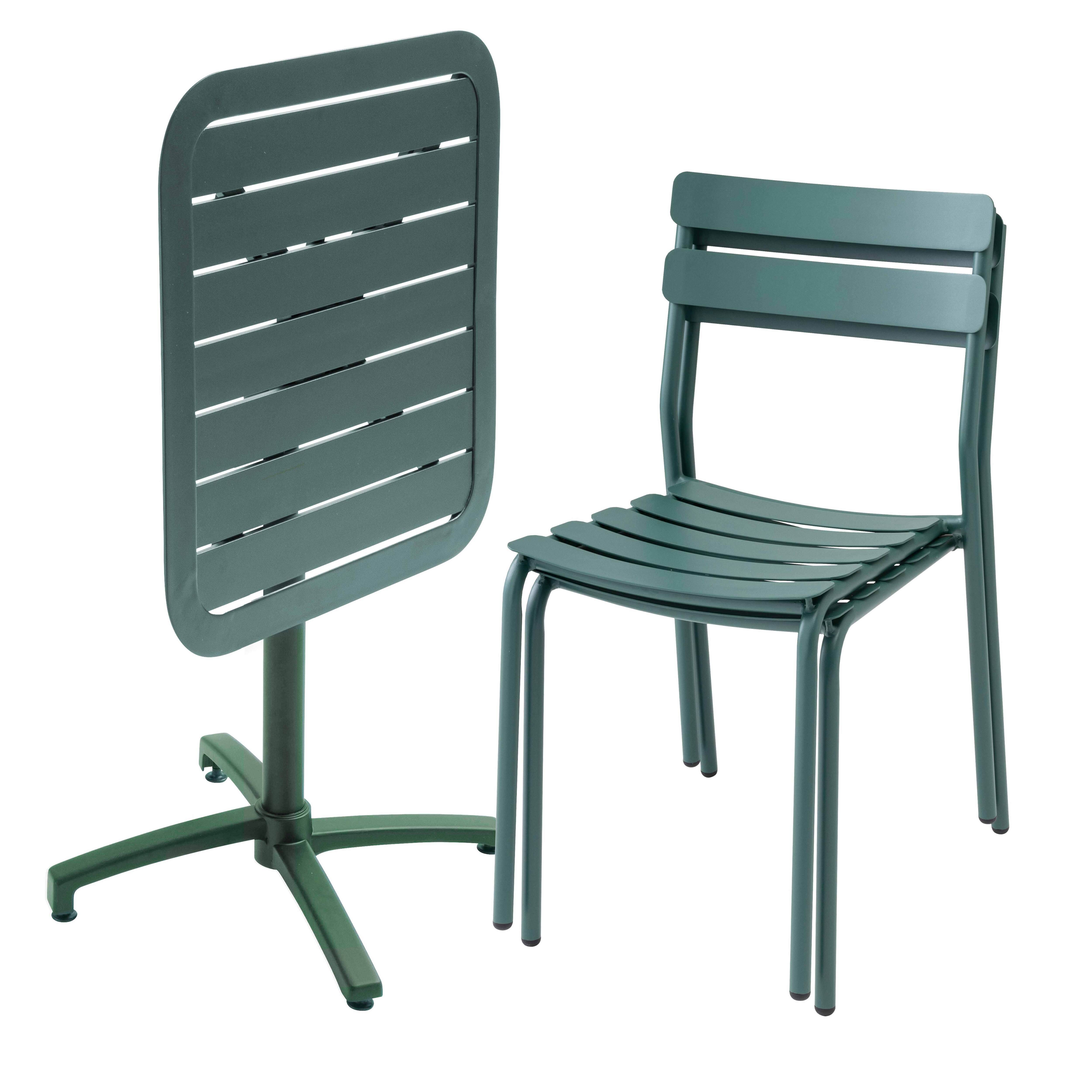 Oviala - Ensemble table inclinable de terrasse 70 x 70 cm et 2 chaises vert Almada - Oviala - Image 2
