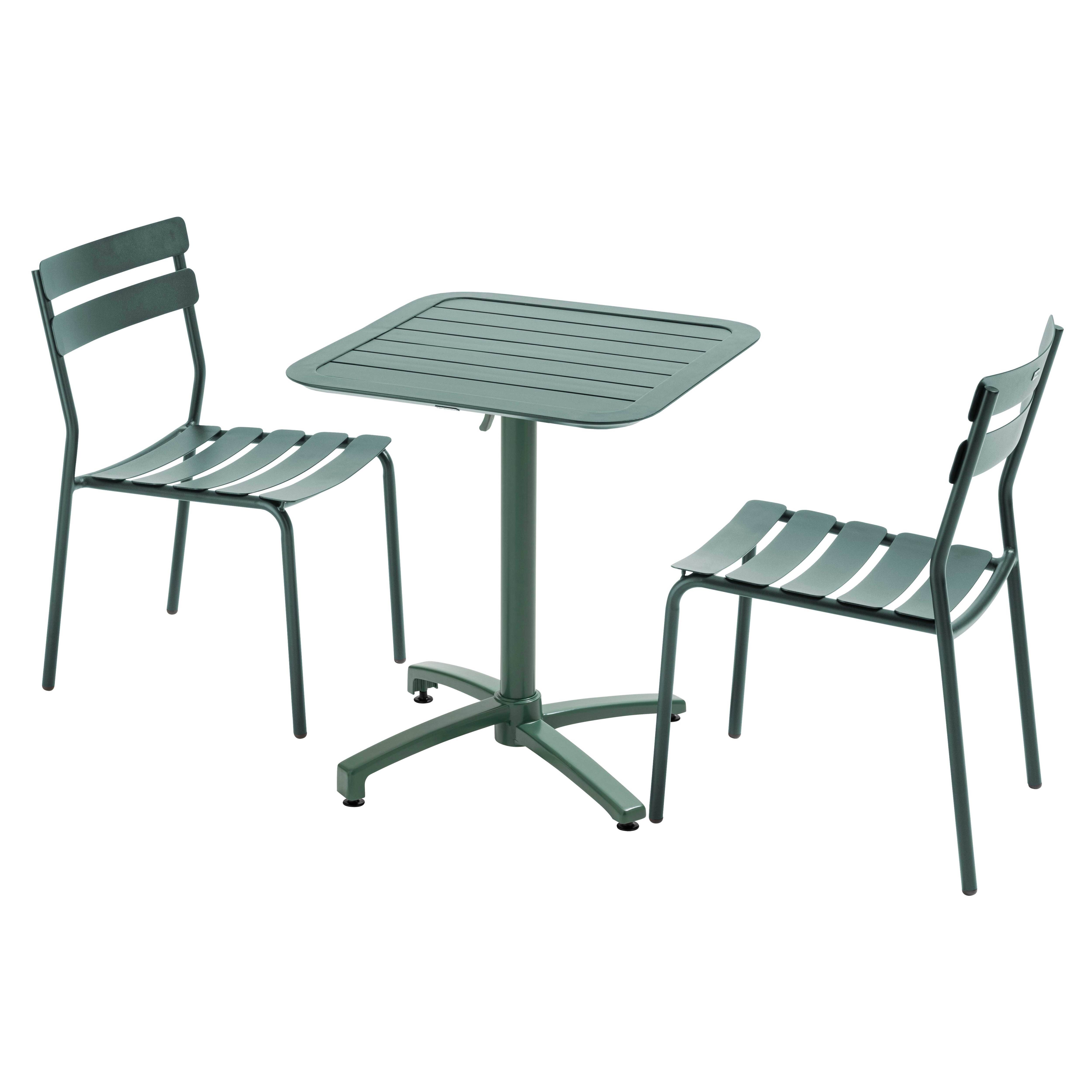 Oviala - Ensemble table inclinable de terrasse 70 x 70 cm et 2 chaises vert Almada - Oviala - Image 1