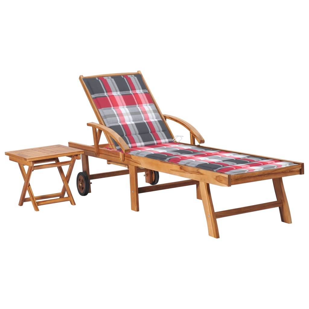 Helloshop26 - Transat chaise longue bain de soleil lit de jardin terrasse meuble d'extérieur avec table et coussin bois de teck solide - Image 1