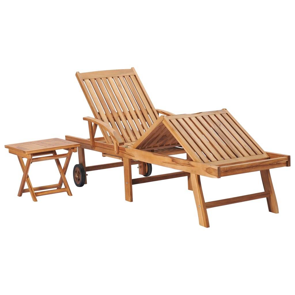 Helloshop26 - Transat chaise longue bain de soleil lit de jardin terrasse meuble d'extérieur avec table et coussin bois de teck solide - Image 2