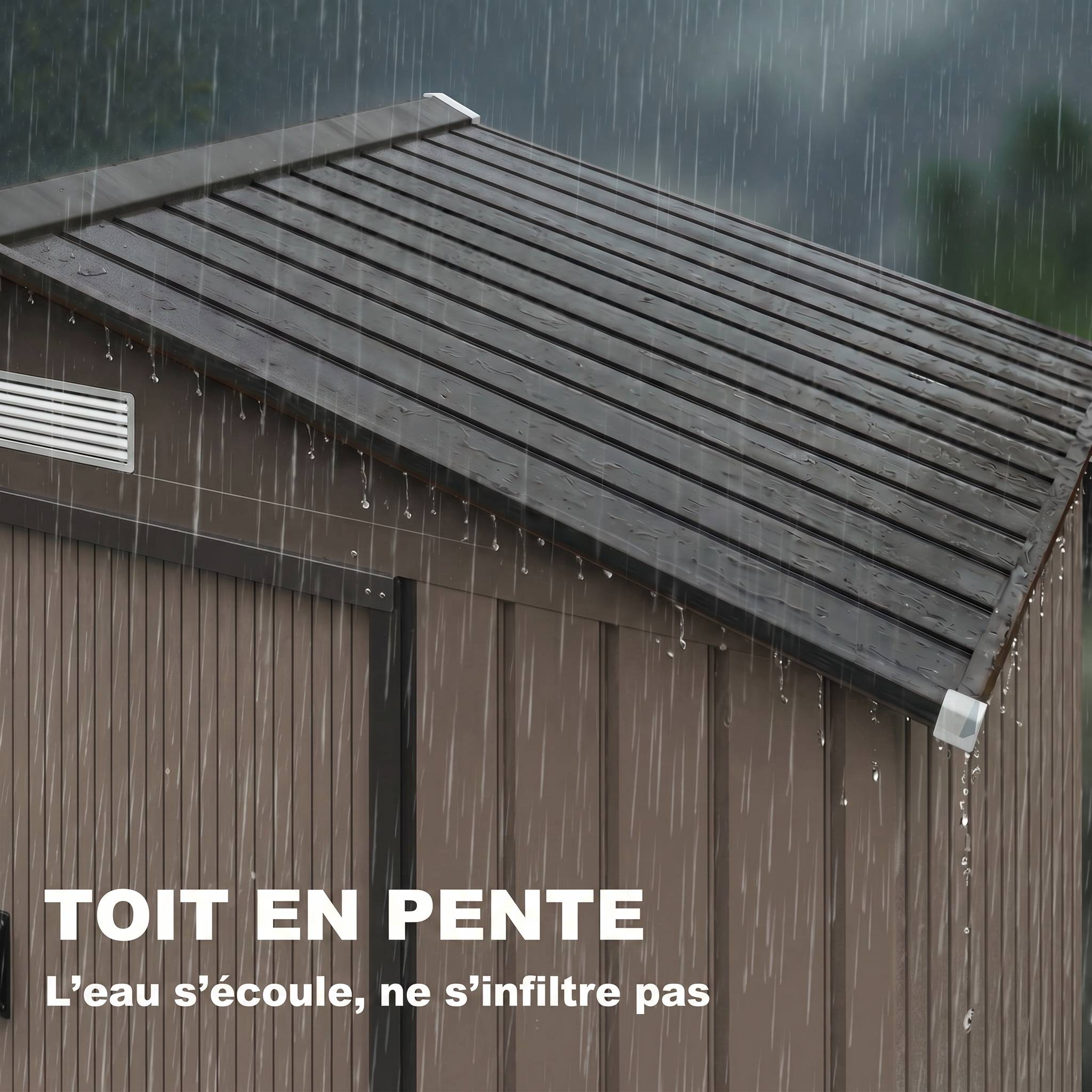 Abri de Jardin 2,77 m² cabane de jardin armoire de jardin Dim. 213L x 130l x 185H cm Porte coulissante Acier marron - Image 9