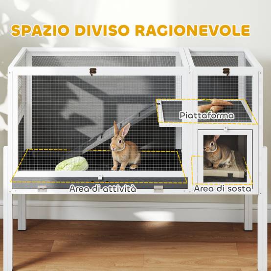 Cage surélevée d'intérieur pour lapins et hamsters, avec plateau amovible et toit ouvrant, grise - Image 7