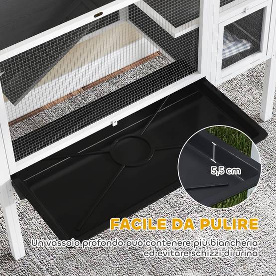 Cage surélevée d'intérieur pour lapins et hamsters, avec plateau amovible et toit ouvrant, grise - Image 8