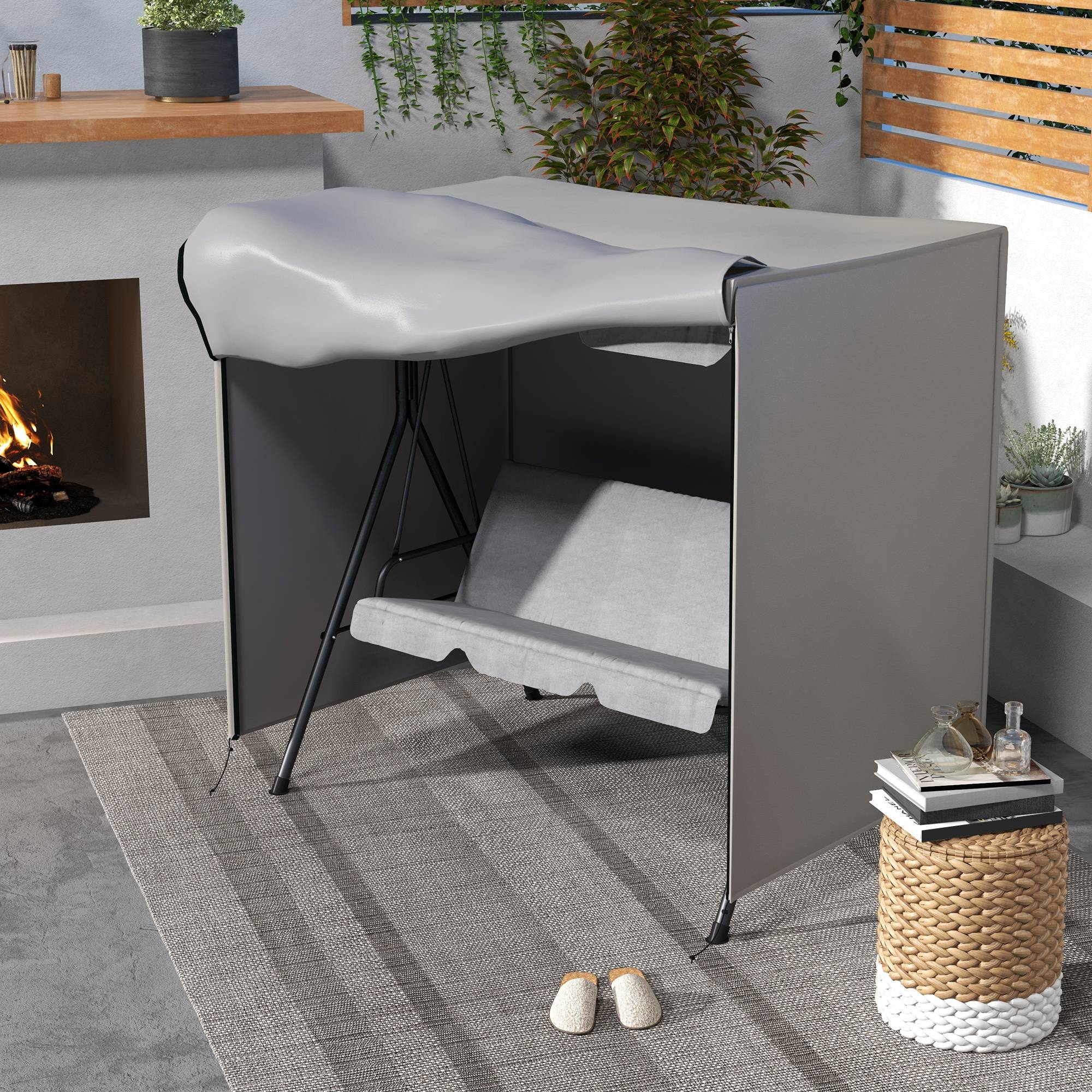 Housse balancelle grise 177x114x152cm fermeture éclair extérieur - Image 3