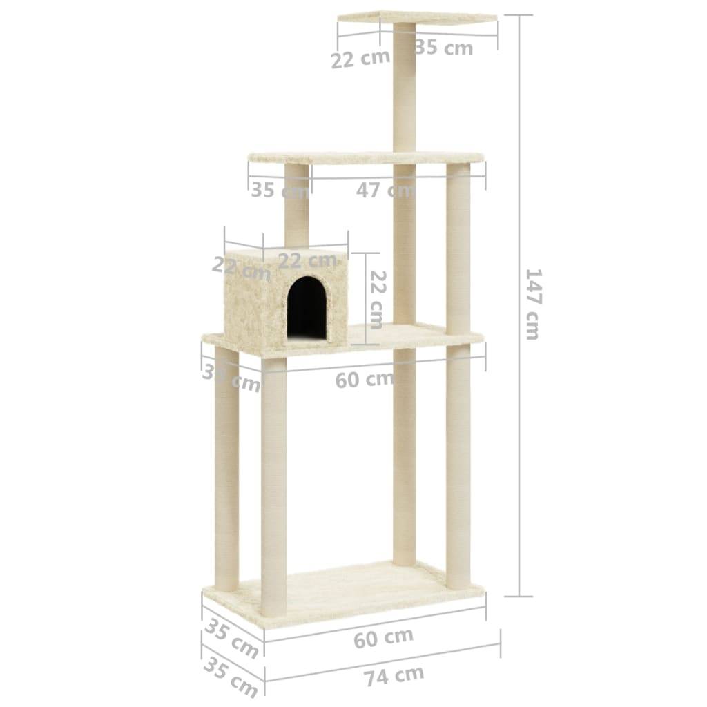 Vidaxl - Arbre à chat avec griffoirs en sisal Crème 147 cm vidaXL 171476 - Image 3