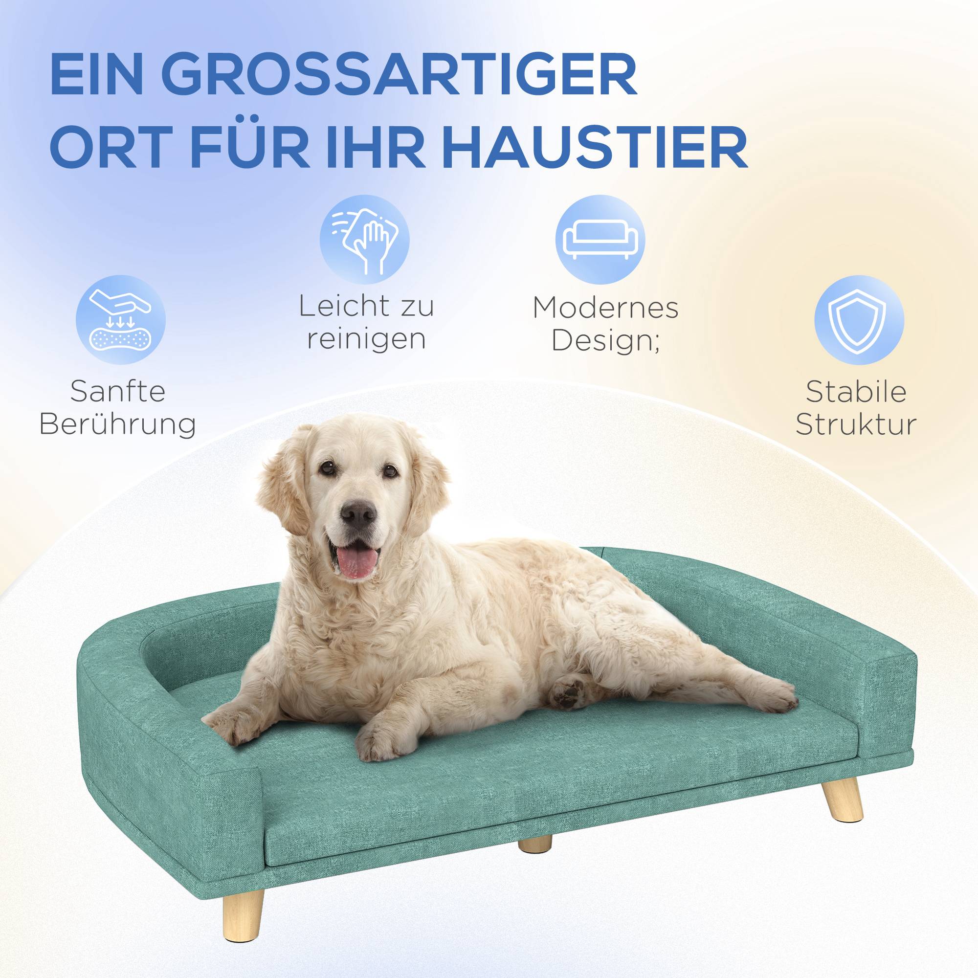 ComfortXL - Canapé pour chien polyester MDF 98 x 67 x 25 cm vert pour intérieur couchage surélevé coussin amovible - Image 7