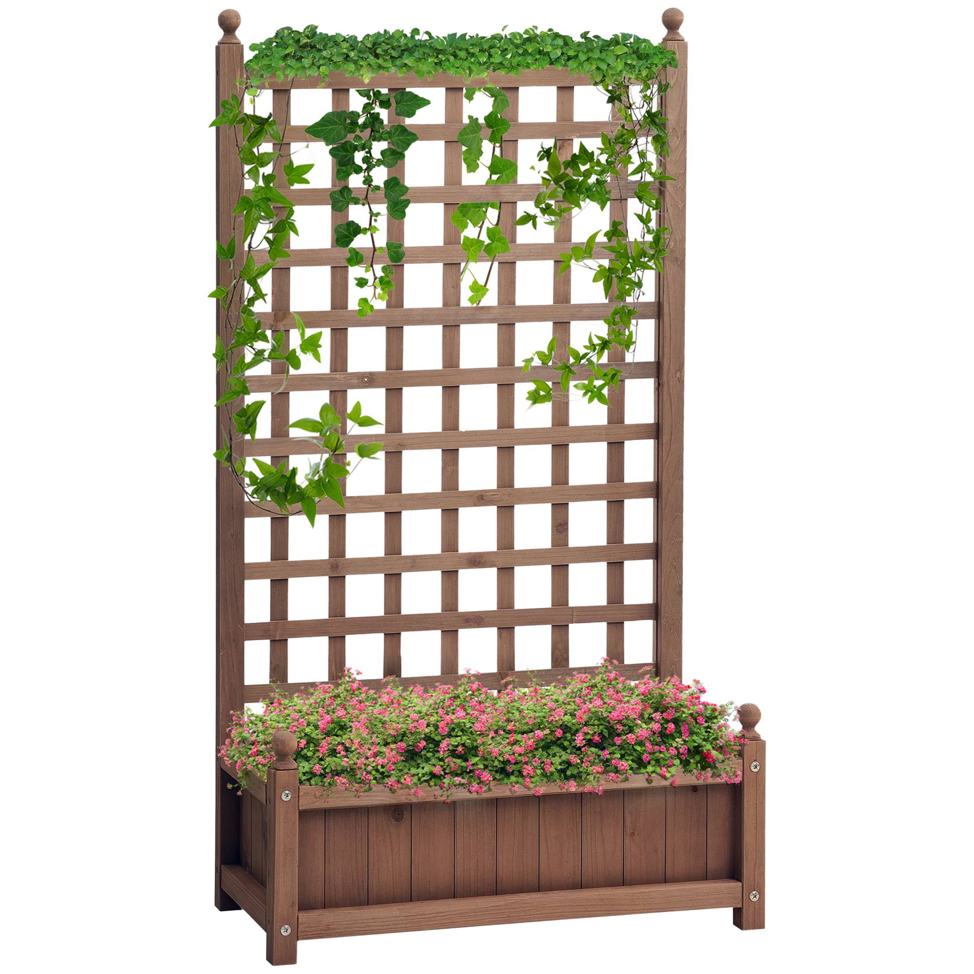 Bac surélevé avec treillis, jardinière fleurs, arche rosier, bois, 64x28x120 cm, brun foncé - Image 1