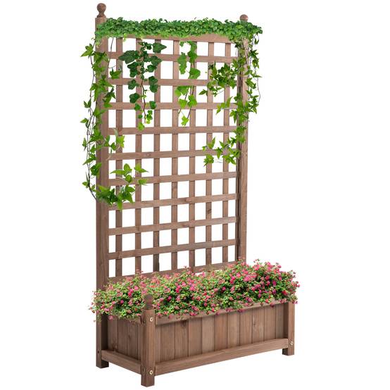 Bac surélevé avec treillis, jardinière fleurs, arche rosier, bois, 64x28x120 cm, brun foncé - Image 2