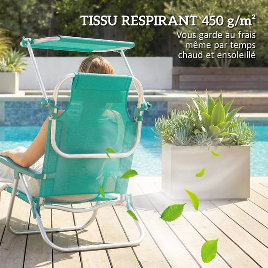 Chaise de plage pliante Aluminium Maille Jardin Auvent ajustable 68cm Bleu - ComfortXL Outdoor Living - Image 9