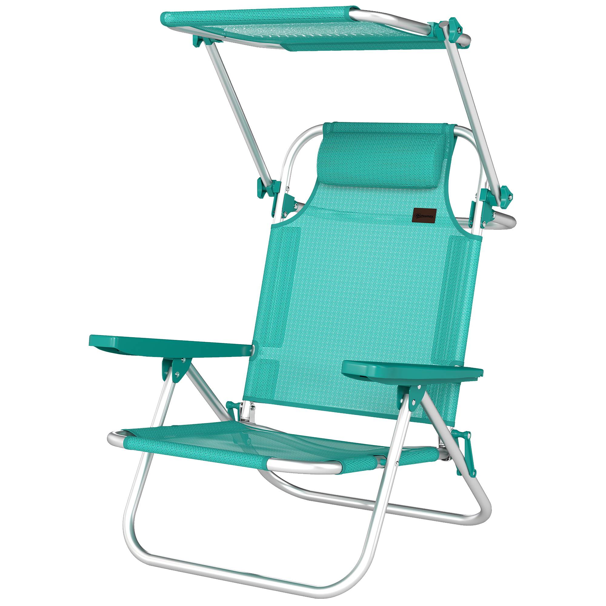 Chaise de plage pliante Aluminium Maille Jardin Auvent ajustable 68cm Bleu - ComfortXL Outdoor Living - Image 2