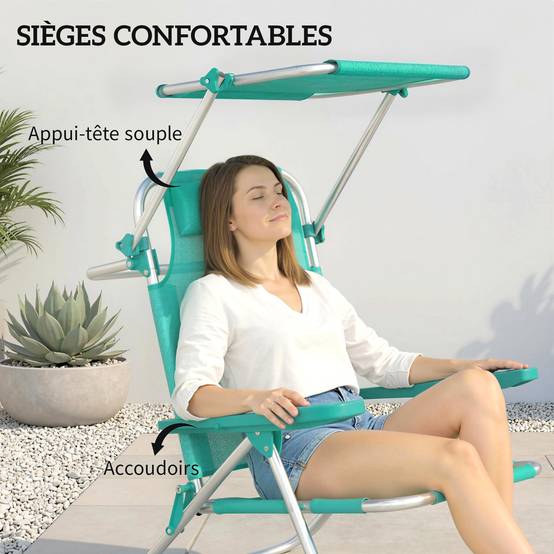 Chaise de plage pliante Aluminium Maille Jardin Auvent ajustable 68cm Bleu - ComfortXL Outdoor Living - Image 8