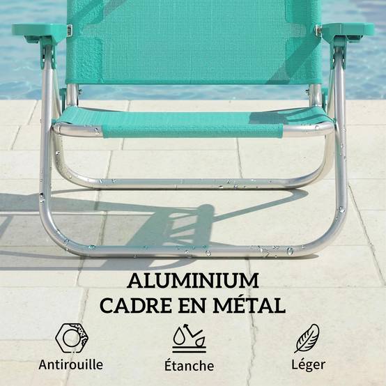 Chaise de plage pliante Aluminium Maille Jardin Auvent ajustable 68cm Bleu - ComfortXL Outdoor Living - Image 10