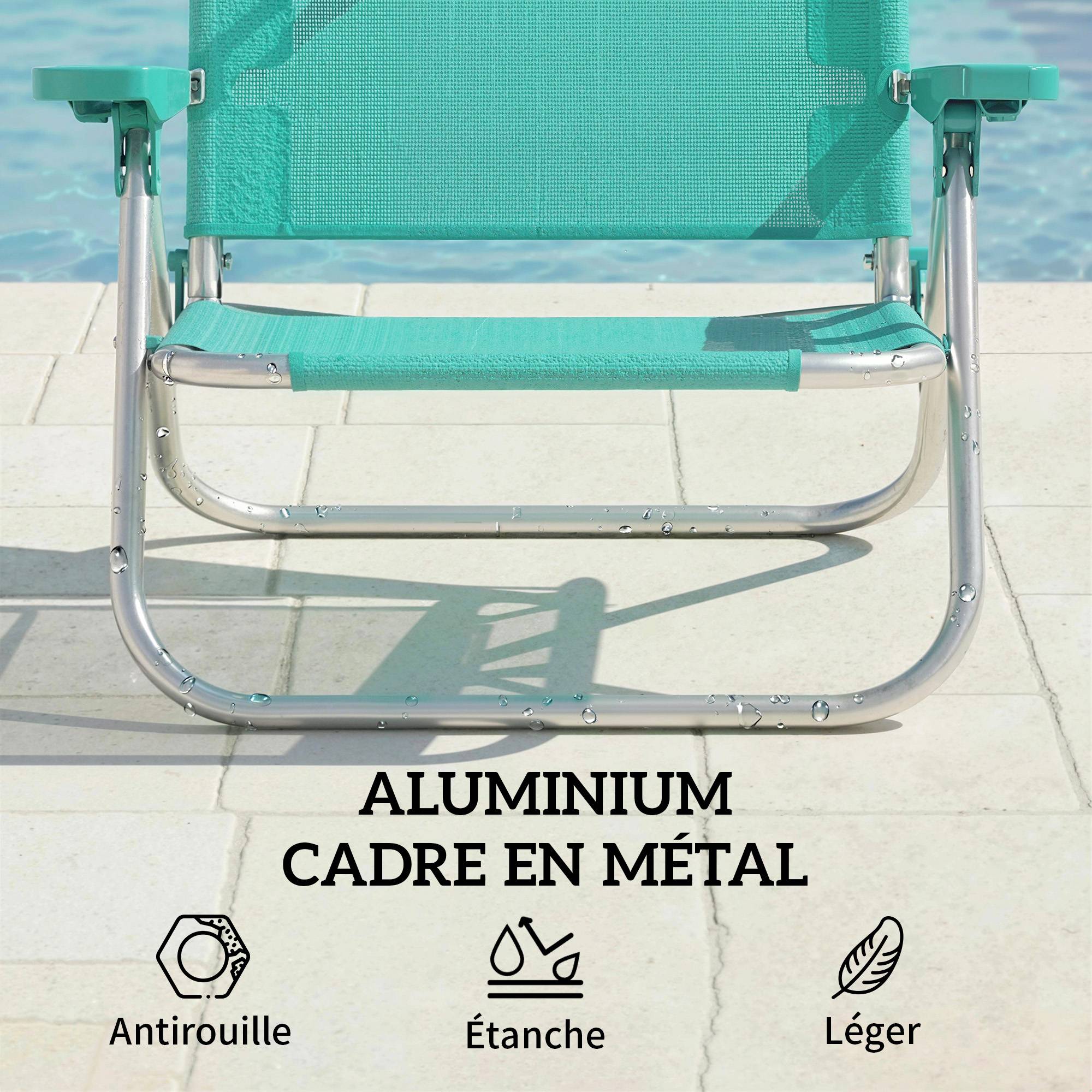 Chaise de plage pliante Aluminium Maille Jardin Auvent ajustable 68cm Bleu - ComfortXL Outdoor Living - Image 10