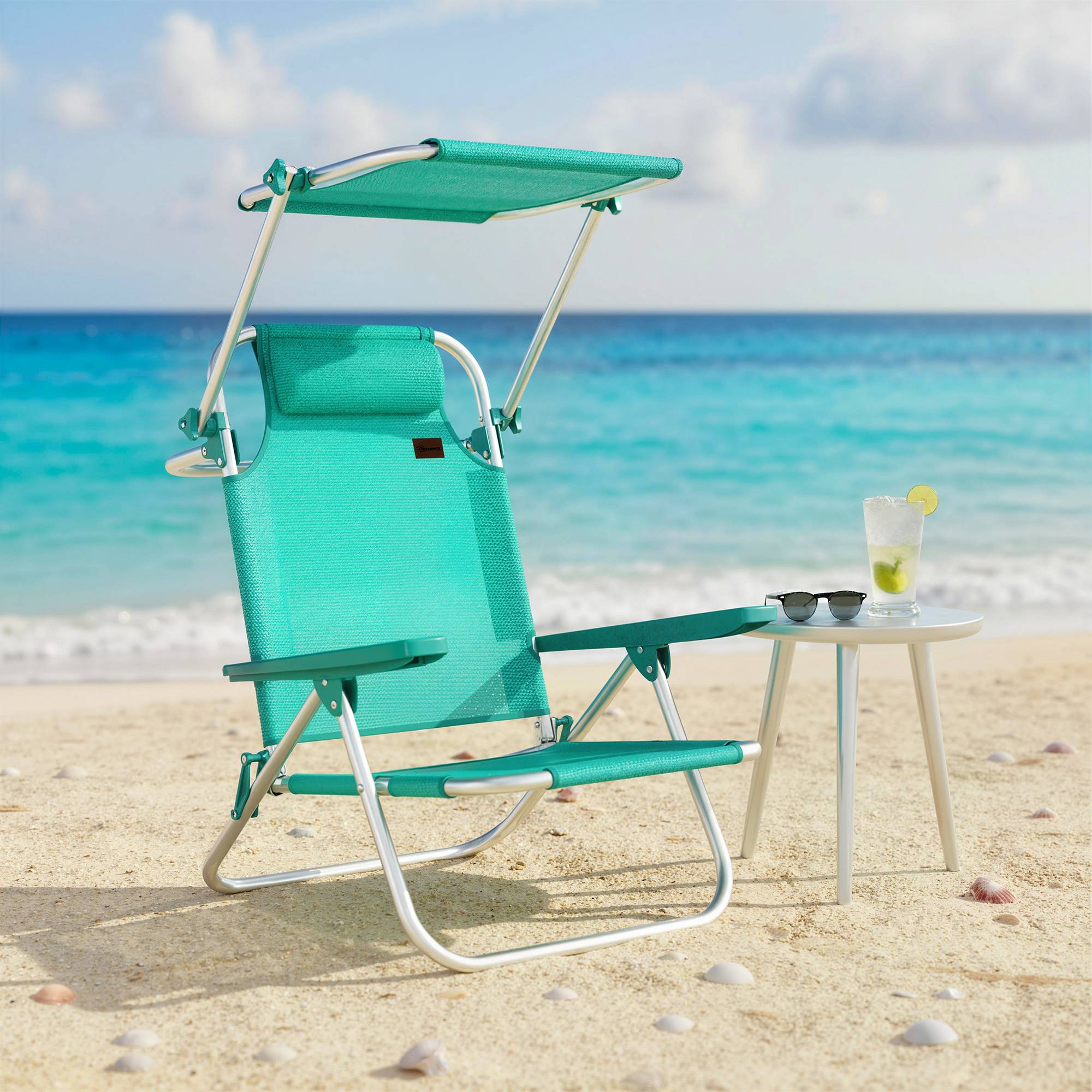 Chaise de plage pliante Aluminium Maille Jardin Auvent ajustable 68cm Bleu - ComfortXL Outdoor Living - Image 3