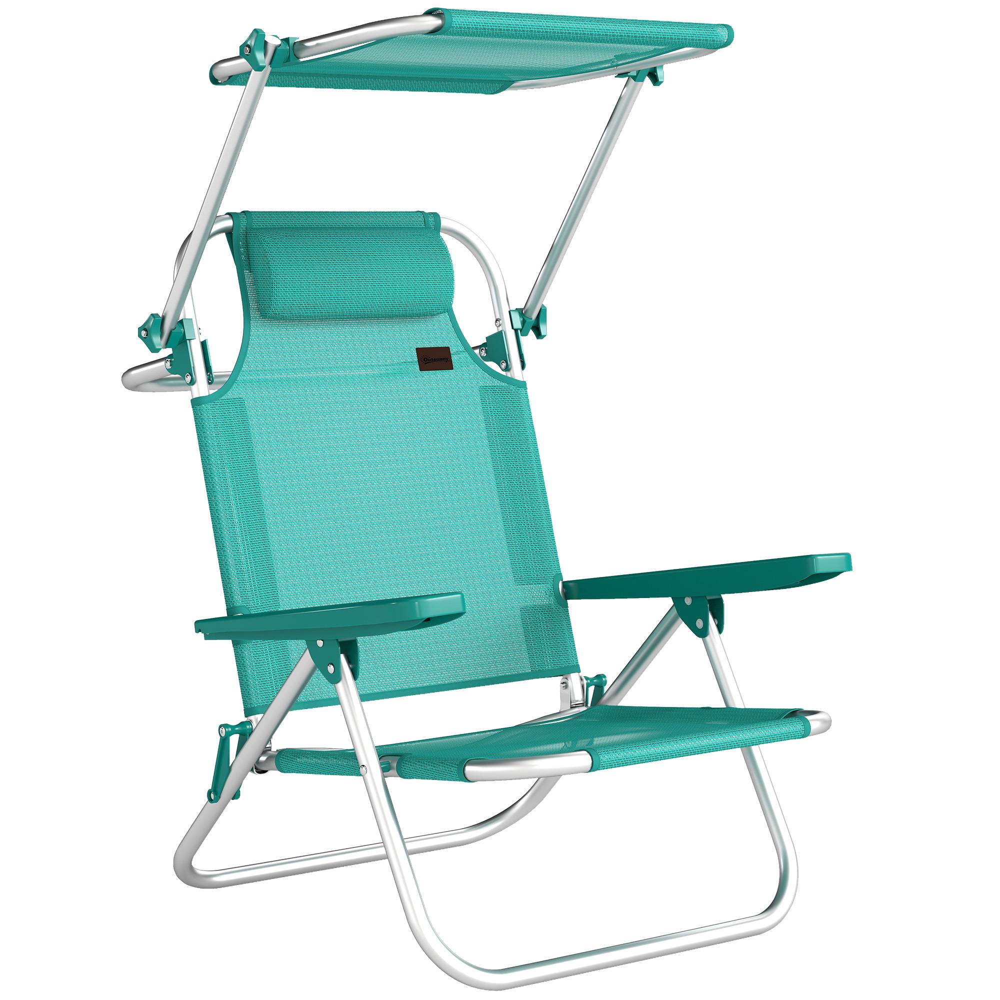 Chaise de plage pliante Aluminium Maille Jardin Auvent ajustable 68cm Bleu - ComfortXL Outdoor Living - Image 1