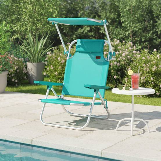 Chaise de plage pliante Aluminium Maille Jardin Auvent ajustable 68cm Bleu - ComfortXL Outdoor Living - Image 4