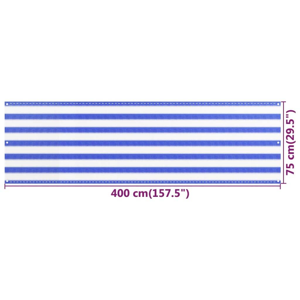 Helloshop26 - Écran de balcon brise pare vue protection confidentialité 75 x 400 cm PEHD bleu et blanc - Image 5