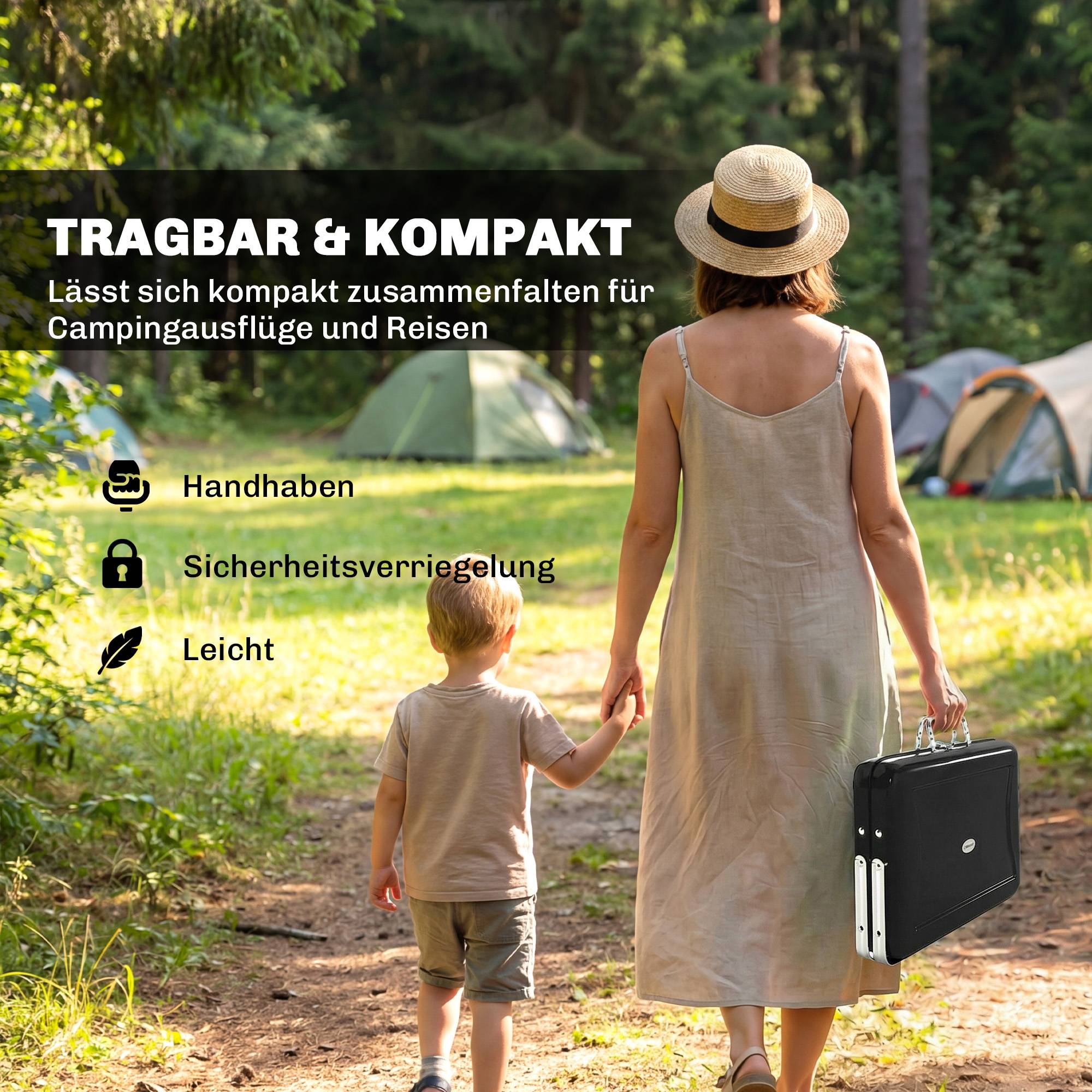 Barbecue fumoir charbon acier inoxydable, grille, poignée, pieds pliables. Idéal grillades camping, 40 x 28 x 25,5 cm, noir - Image 6