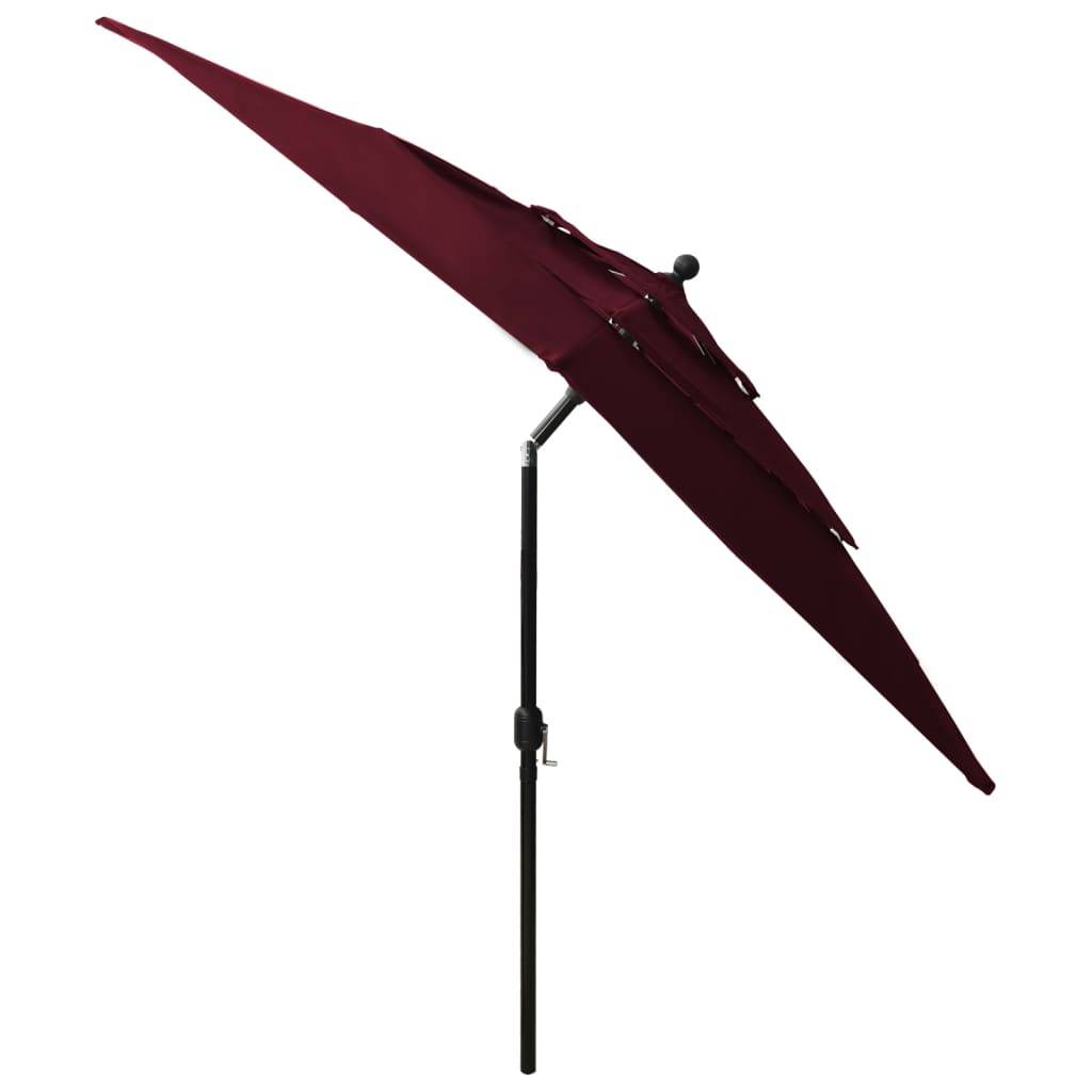Helloshop26 - Parasol à 3 niveaux avec mât en aluminium 2,5 x 2,5 m rouge bordeaux - Image 4