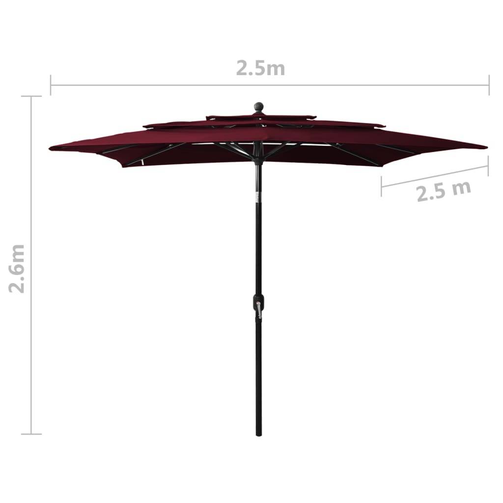 Helloshop26 - Parasol à 3 niveaux avec mât en aluminium 2,5 x 2,5 m rouge bordeaux - Image 7