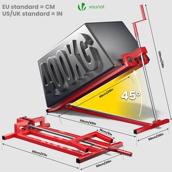 Vounot - Cric Lève Tracteur Tondeuse 400 kg max - télescopique 78 à 98 cm de long - angle d'inclinaison 45° - rouge - VOUNOT® - Image 4