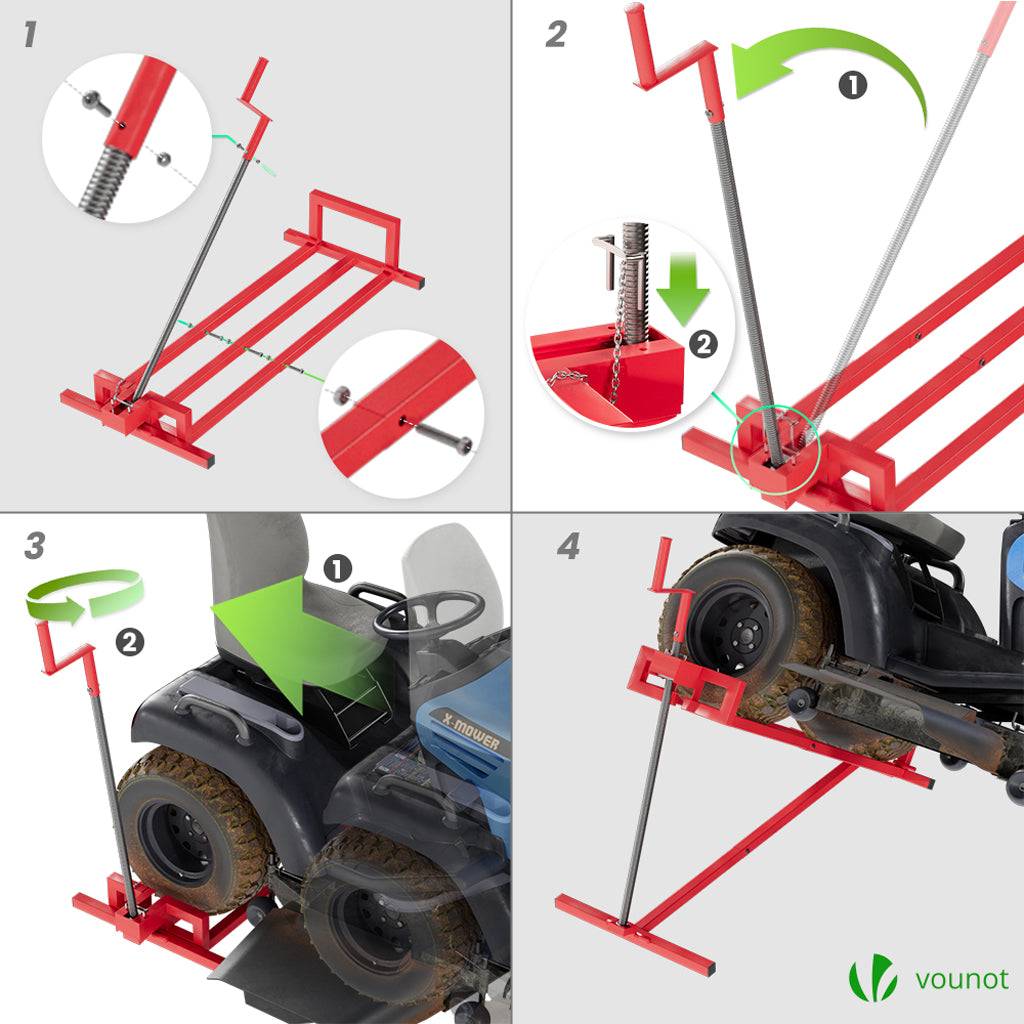 Vounot - Cric Lève Tracteur Tondeuse 400 kg max - télescopique 78 à 98 cm de long - angle d'inclinaison 45° - rouge - VOUNOT® - Image 7