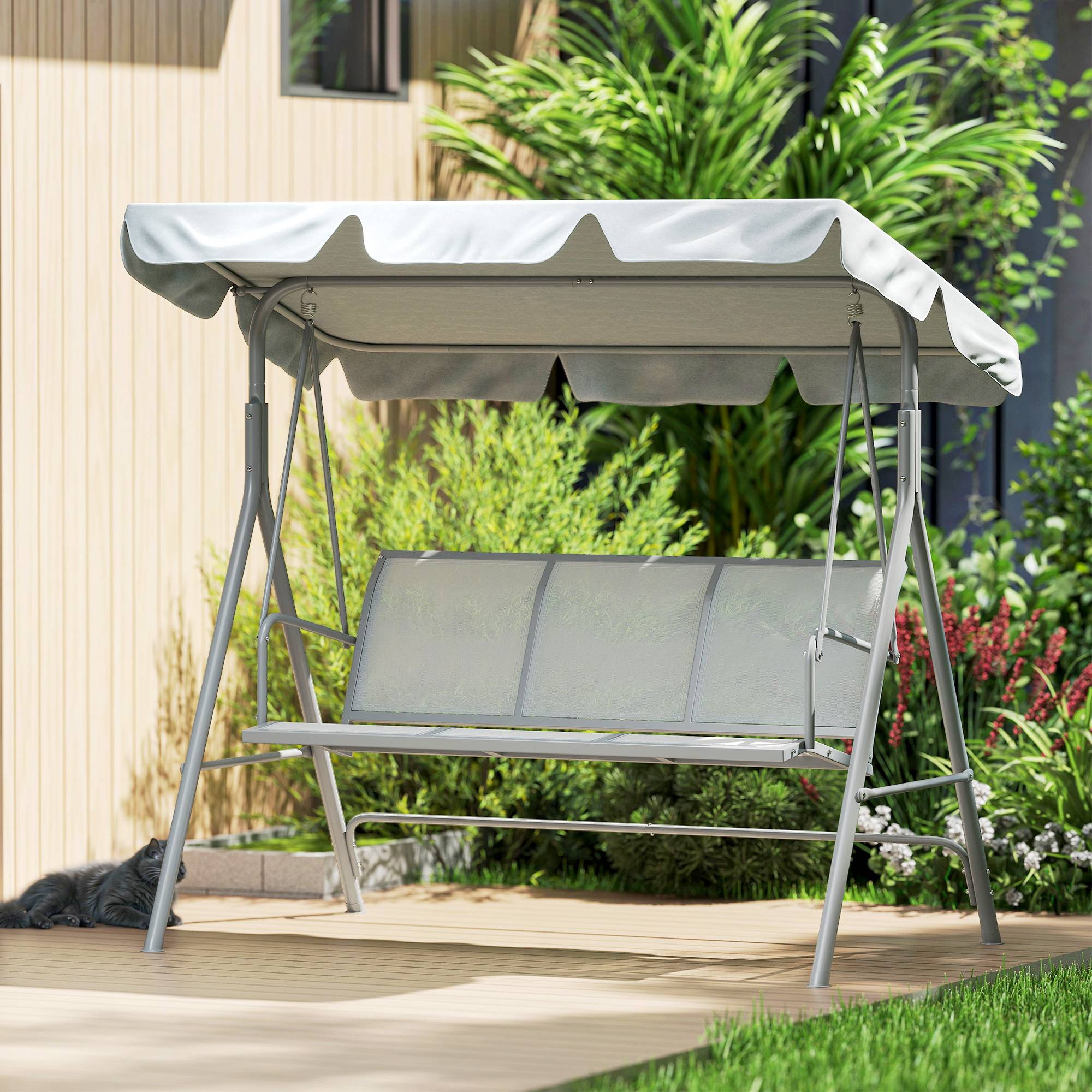 Balancelle de Jardin 3 Places Grand Confort Toit imperméabilisé Inclinaison réglable Assise et Dossier Ergonomique Gris - Image 10