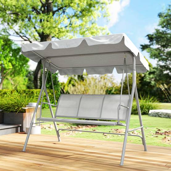 Balancelle de Jardin 3 Places Grand Confort Toit imperméabilisé Inclinaison réglable Assise et Dossier Ergonomique Gris - Image 4