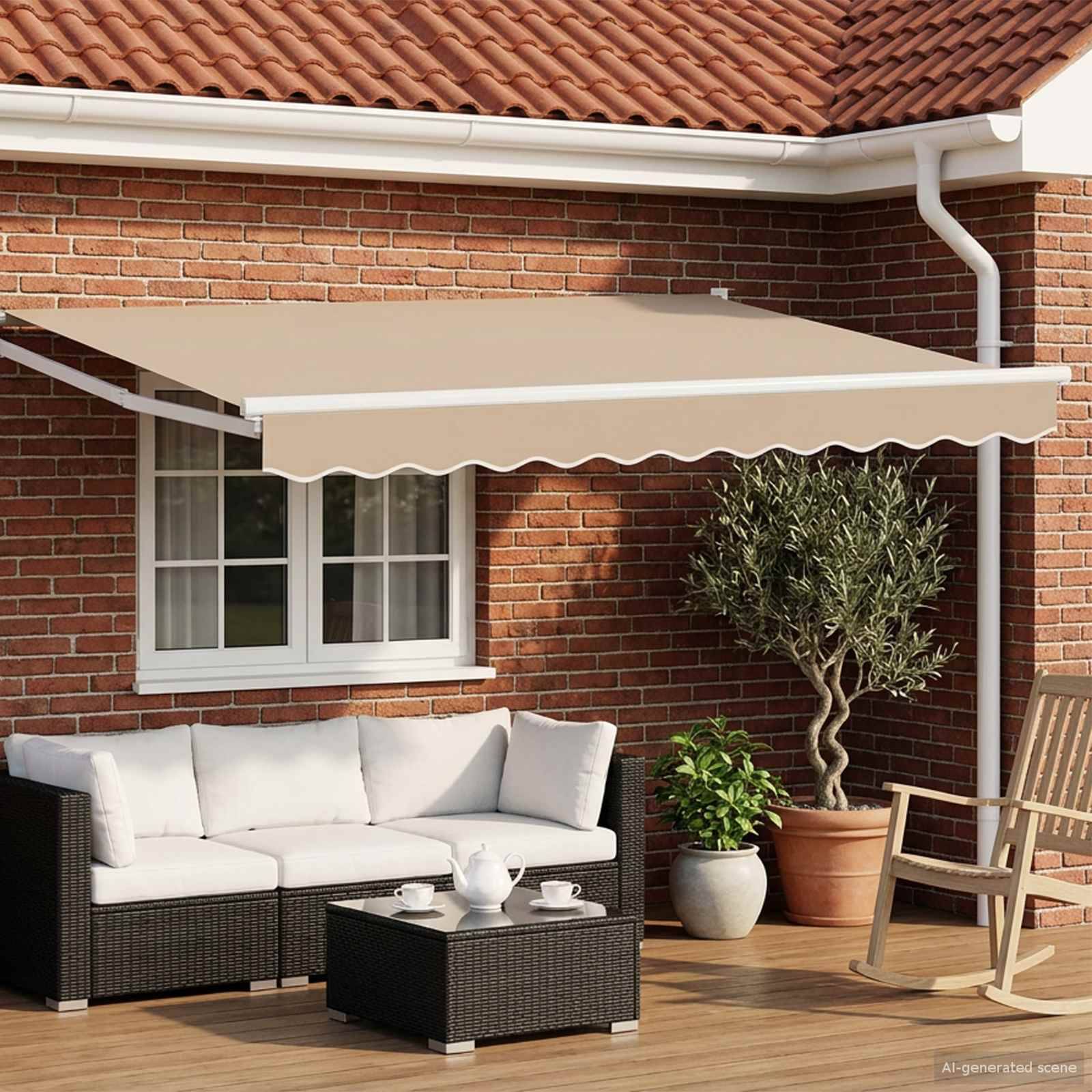 ComfortXL - Store banne électrique alu polyester terrasse motorisé solaire beige blanc 3,5x2,5m - ComfortXL Outdoor Living - Image 1