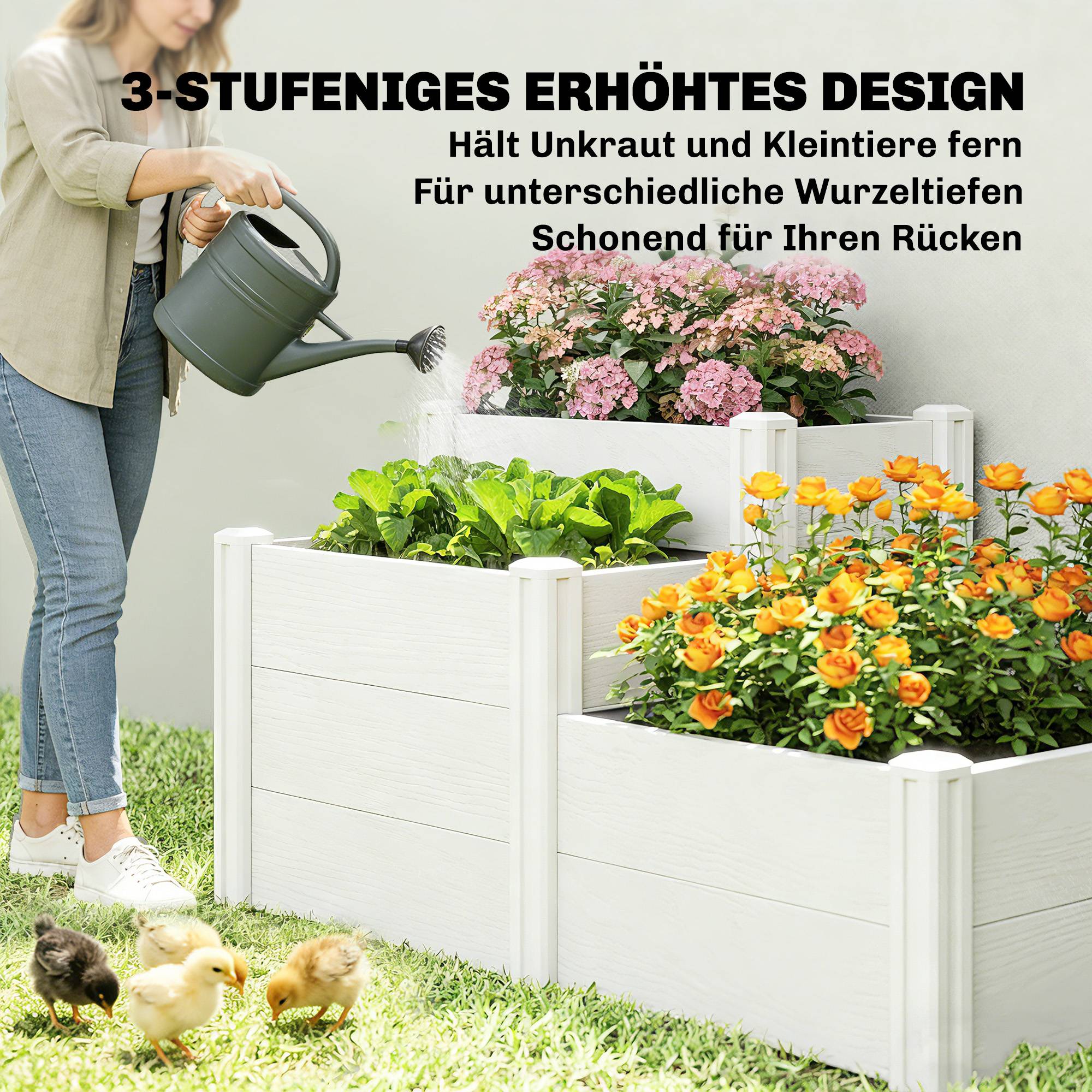 ComfortXL - Carré potager modulable 3 niveaux plastique jardin fond ouvert empilable 120x80 cm blanc - ComfortXL Outdoor Living - Image 8