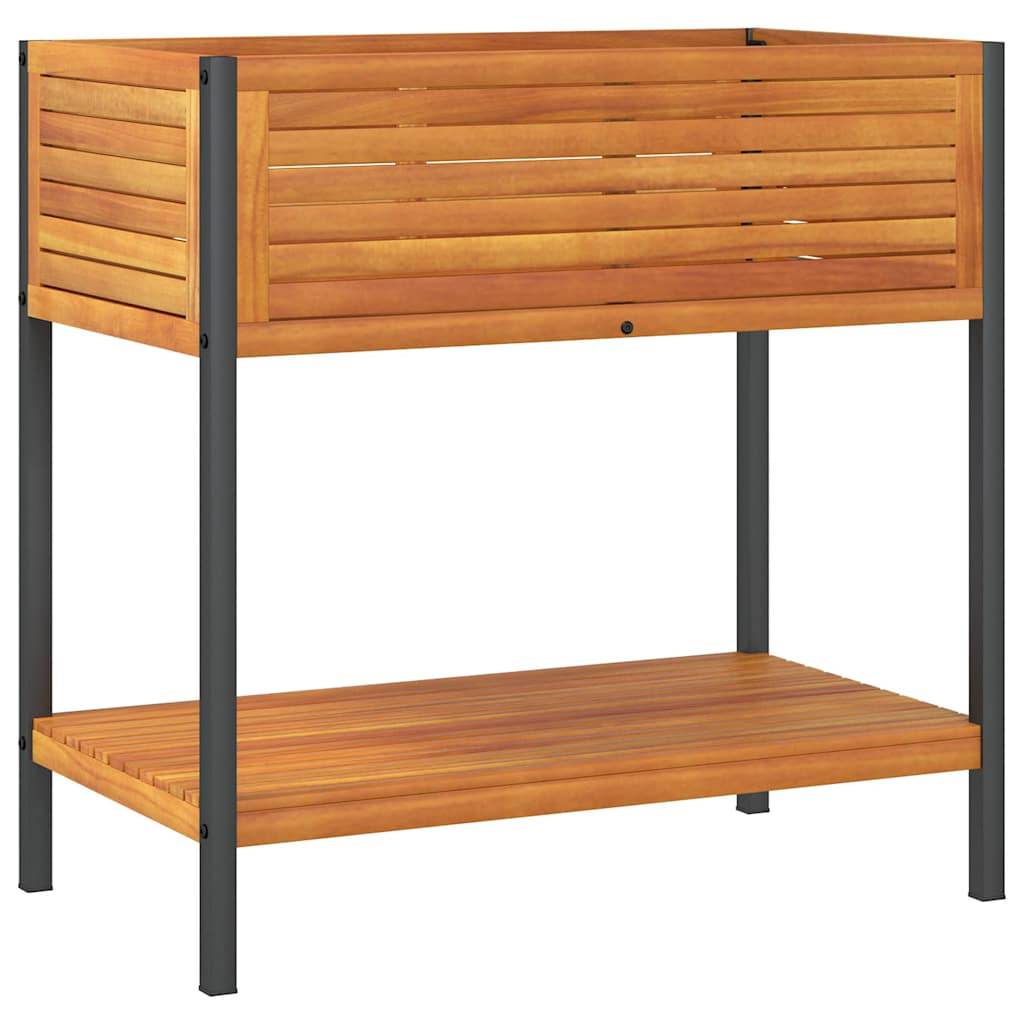 ComfortXL - Bac à fleurs bois acacia acier avec étagère aménagement balcon terrasse 80x80cm - ComfortXL Outdoor Living - Image 2