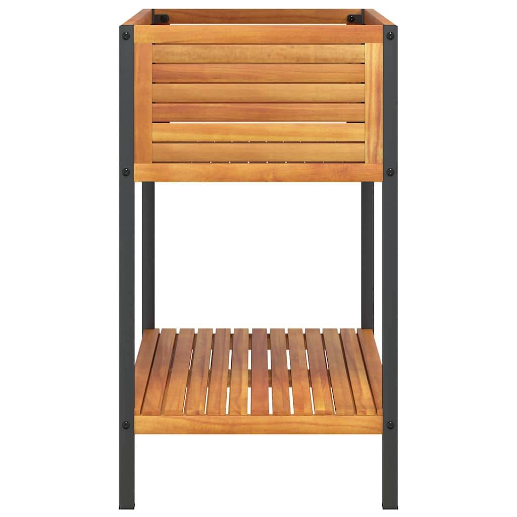 ComfortXL - Bac à fleurs bois acacia acier avec étagère aménagement balcon terrasse 80x80cm - ComfortXL Outdoor Living - Image 5
