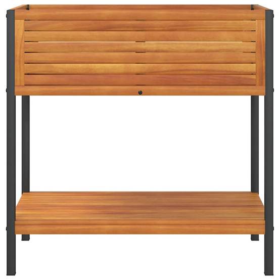 ComfortXL - Bac à fleurs bois acacia acier avec étagère aménagement balcon terrasse 80x80cm - ComfortXL Outdoor Living - Image 4