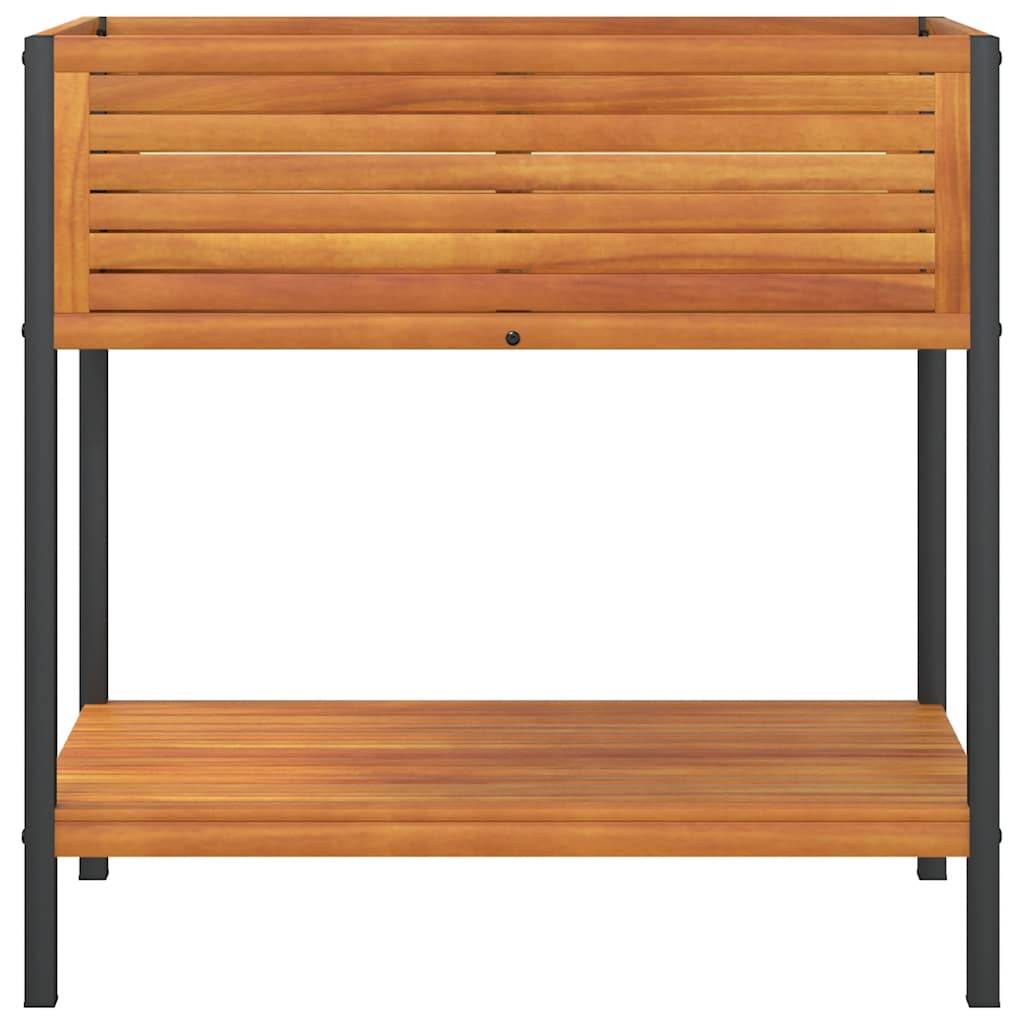 ComfortXL - Bac à fleurs bois acacia acier avec étagère aménagement balcon terrasse 80x80cm - ComfortXL Outdoor Living - Image 4
