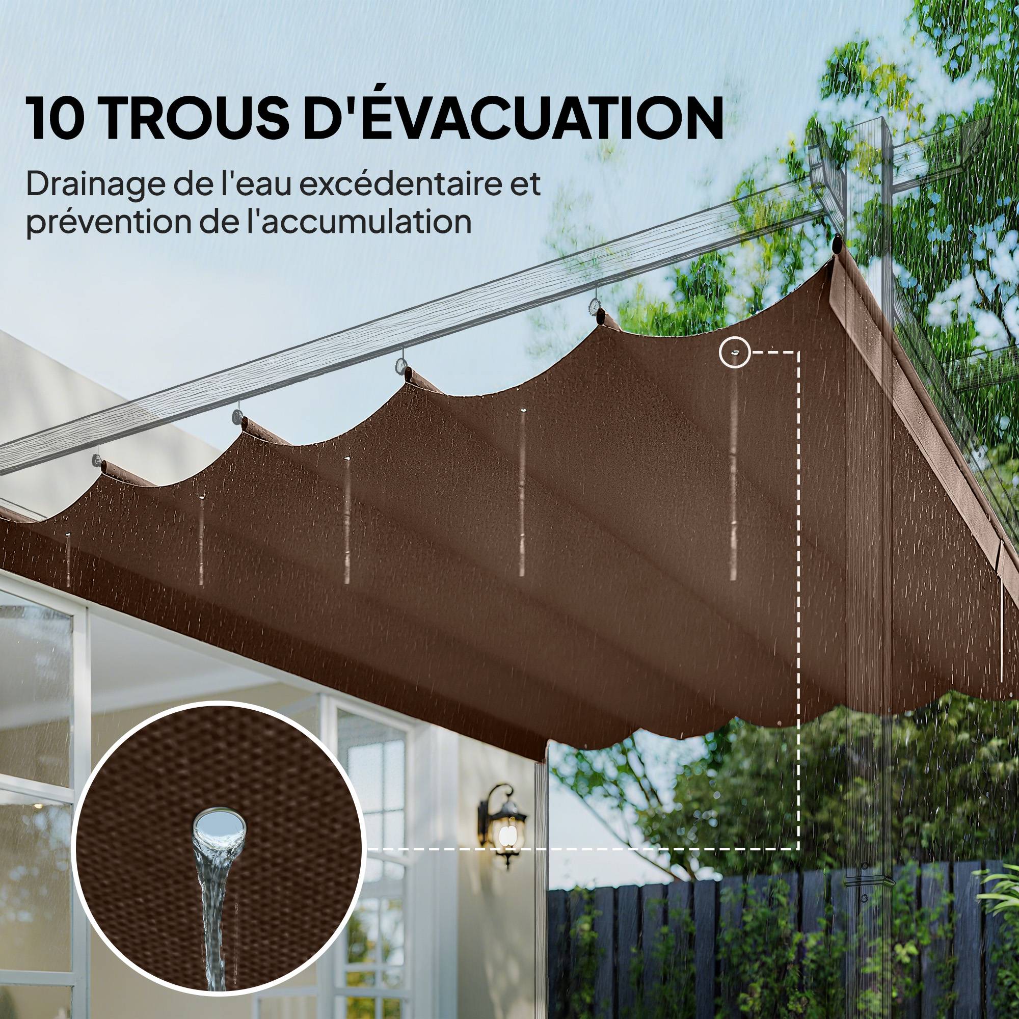 Sans Marque - Toile de toit pour pergola tonnelle rétractable de 4 x 3 m - toile uniquement 350 x 260 cm café - Image 8