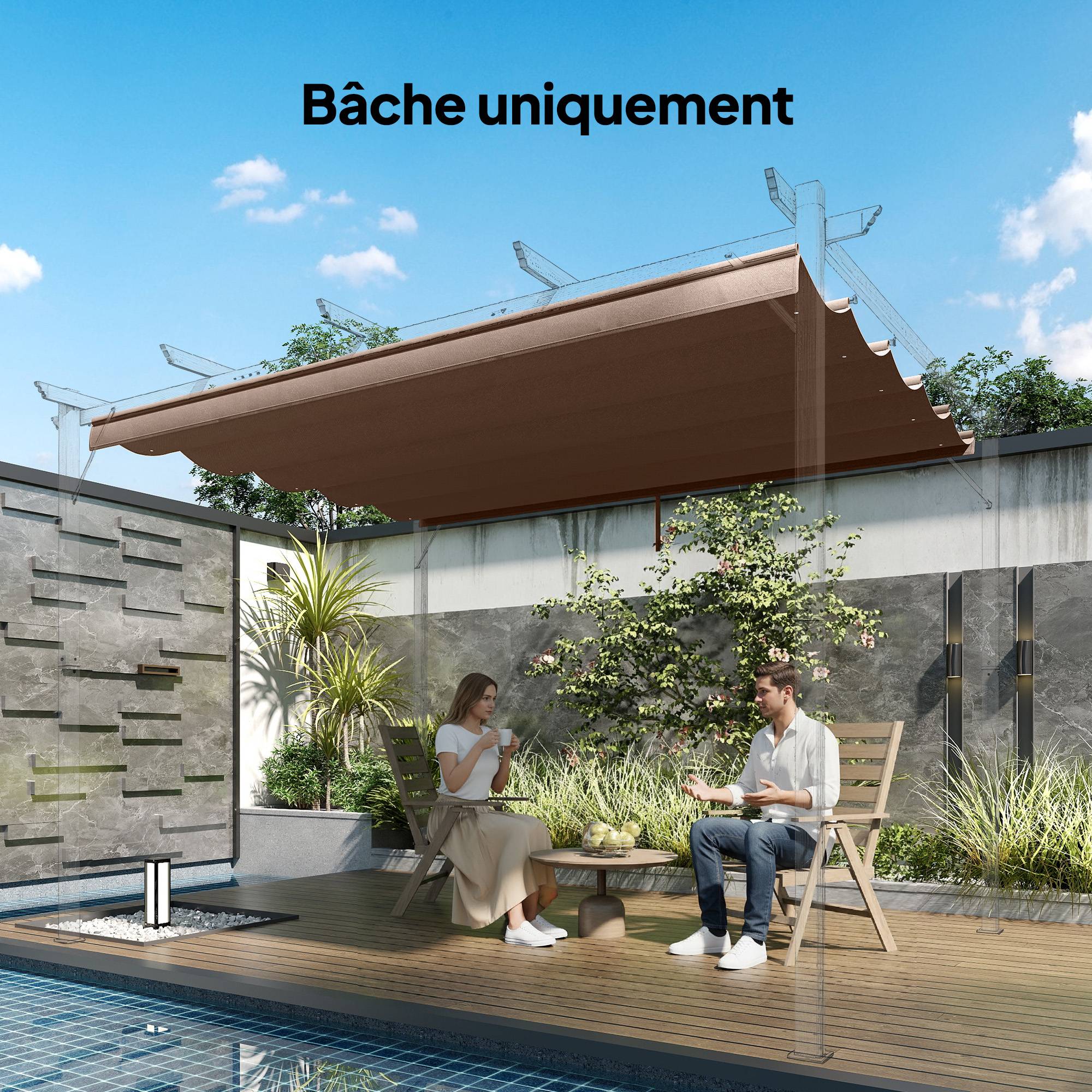 Sans Marque - Toile de toit pour pergola tonnelle rétractable de 4 x 3 m - toile uniquement 350 x 260 cm café - Image 4