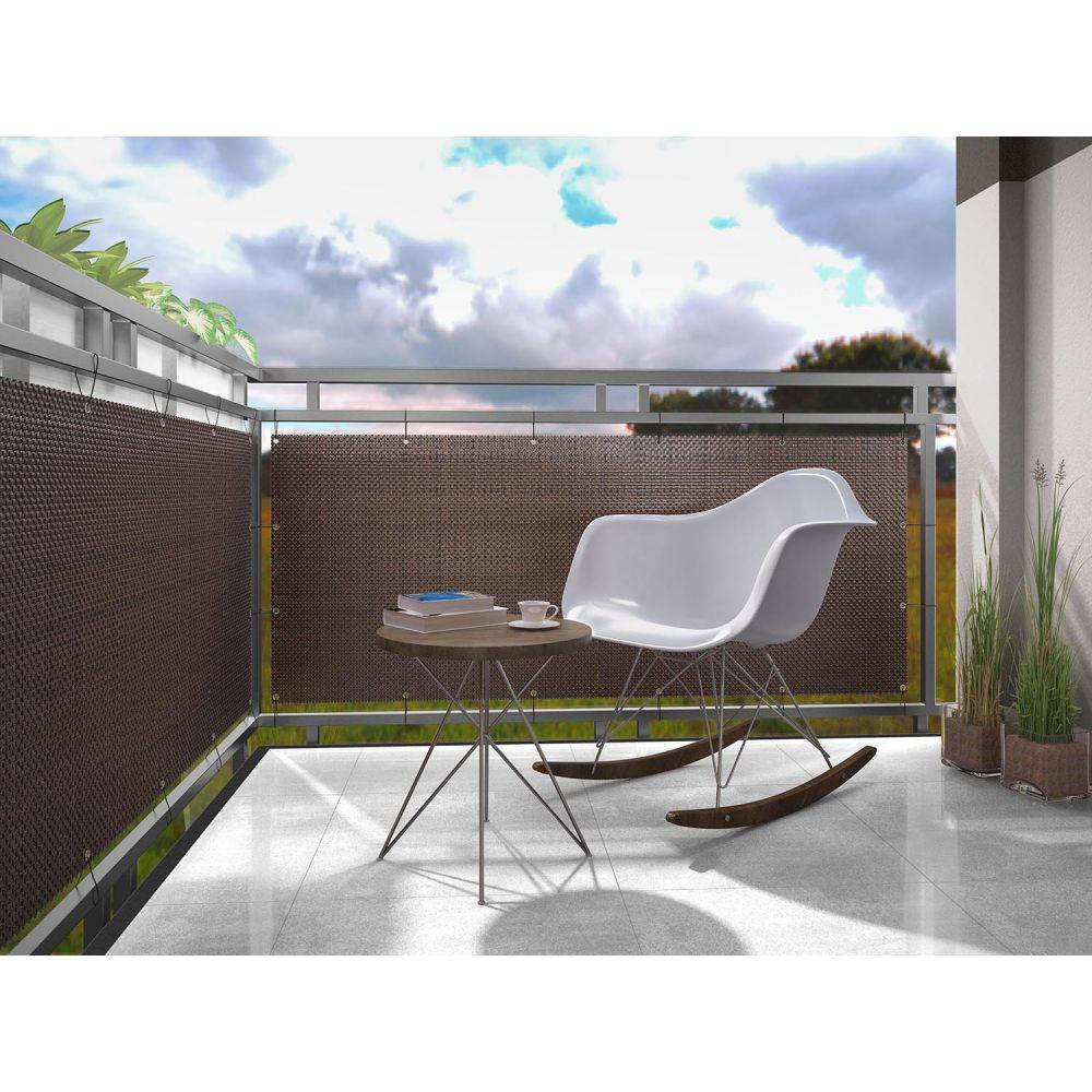 Rattan Art - Brise-vue en résine tressée avec oeillets métalliques coloris marron foncé 1 x 3 m - Image 2