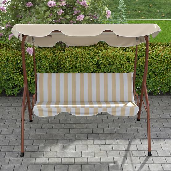 Outsunny - Balancelle de jardin 3 places coussins assise dossier beige blanc rayé - Outsunny - Image 4