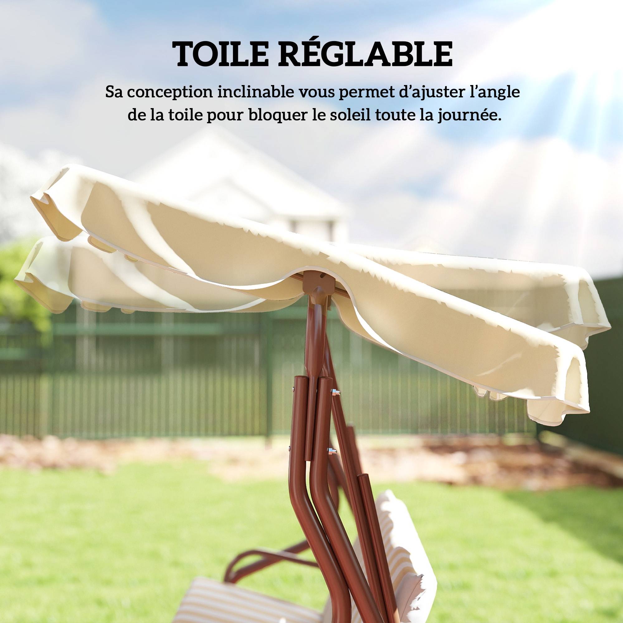 Outsunny - Balancelle de jardin 3 places coussins assise dossier beige blanc rayé - Outsunny - Image 7